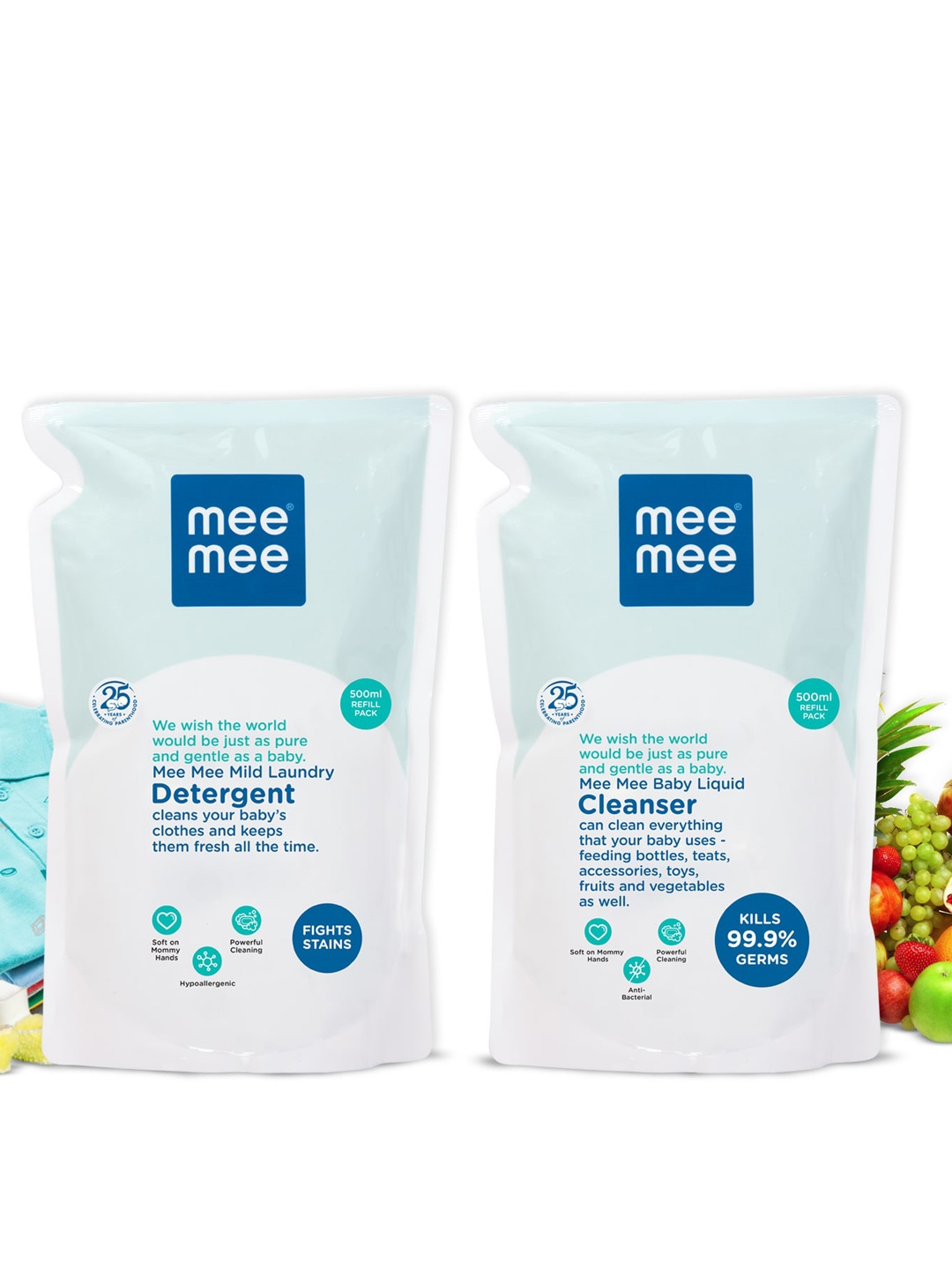 MeeMee Set Of Mild Baby Liquid Laundry Detergents & Cleanser Refill - 500ml each, White
MeeMee Set Of Mild Baby Liquid Laundry Detergents & Cleanser Refill - 500ml each, White