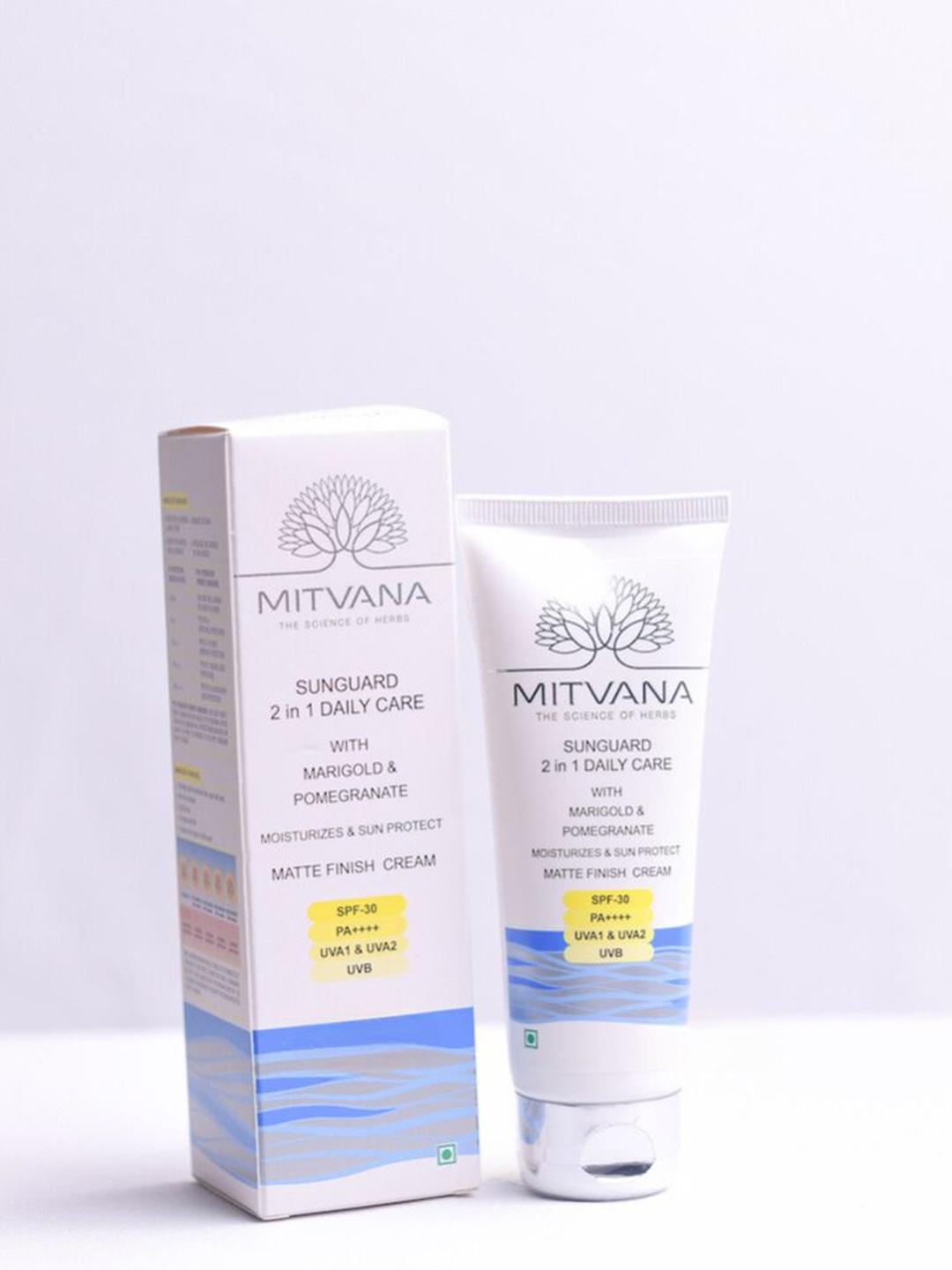 MITVANA Sunguard 2-in-1 SPF30 Daily Care Sunscreen with Marigold & Pomegranate - 50 g, White
MITVANA Sunguard 2-in-1 SPF30 Daily Care Sunscreen with Marigold & Pomegranate - 50 g, White