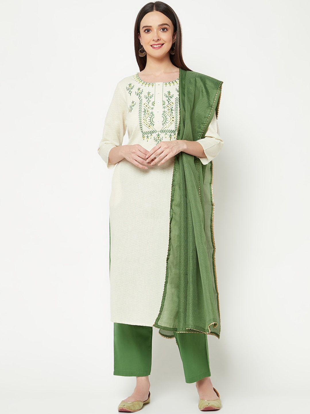 IMARA Ethnic Motifs Printed Pure Cotton Straight Kurta With Trousers & Dupatta, Off white
IMARA Ethnic Motifs Printed Pure Cotton Straight Kurta With Trousers & Dupatta, Off white