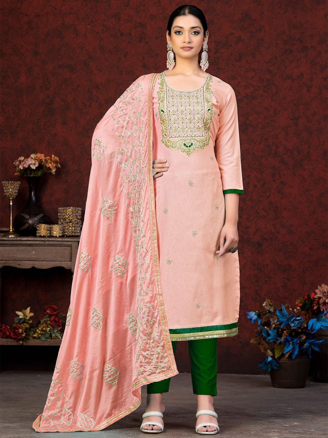 SHADOW & SAINING Ethnic Motifs Embroidered Gotta Patti Unstitched Dress Material, Peach
SHADOW & SAINING Ethnic Motifs Embroidered Gotta Patti Unstitched Dress Material, Peach