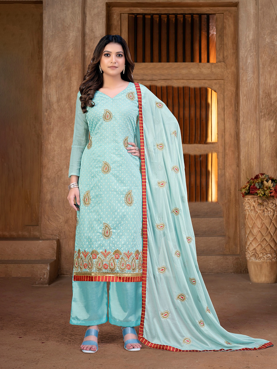 SHADOW & SAINING Paisley Embroidered Pure Cotton Unstitched Dress Material With Dupatta, Sea green
SHADOW & SAINING Paisley Embroidered Pure Cotton Unstitched Dress Material With Dupatta, Sea green