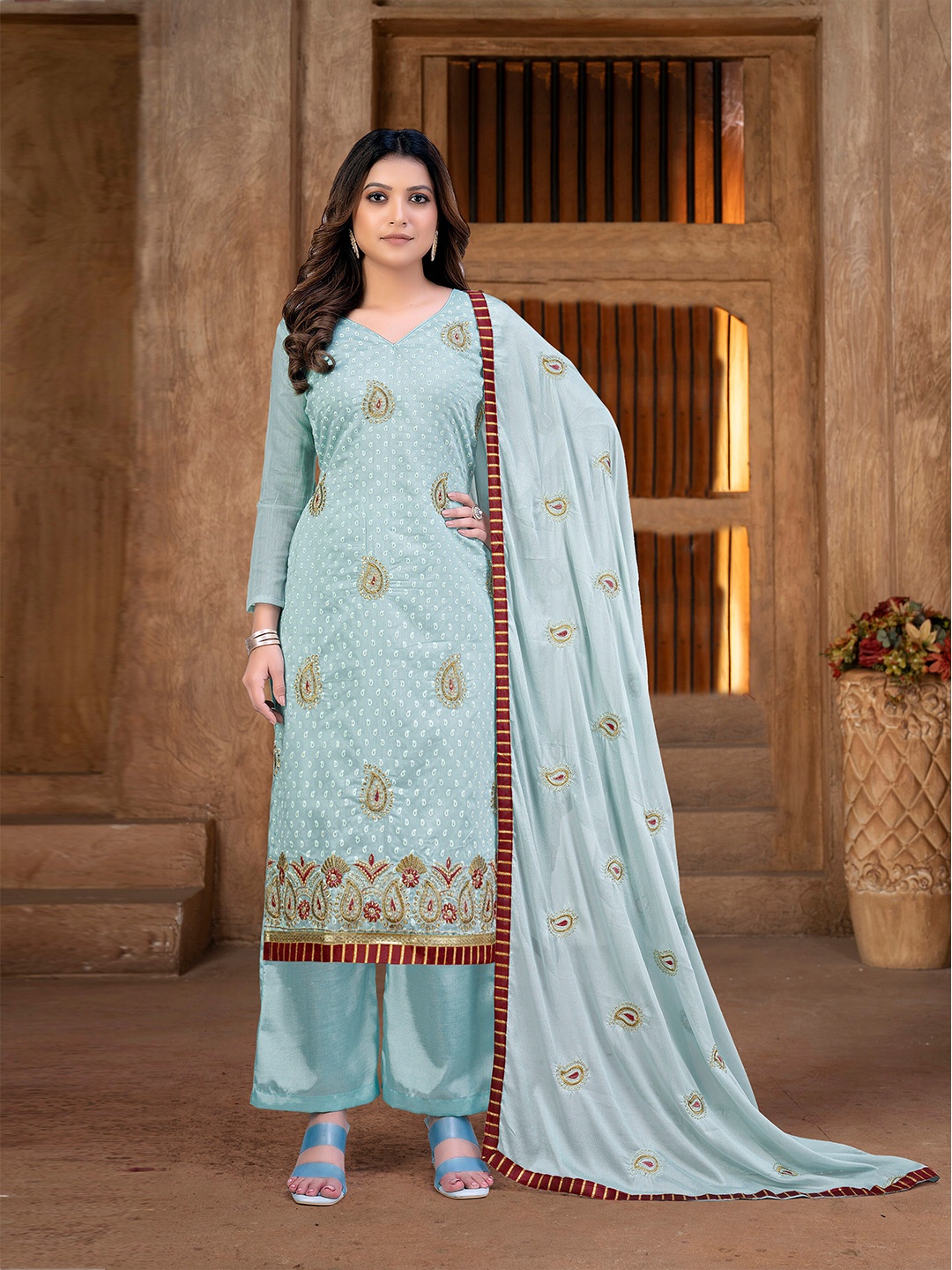 SHADOW & SAINING Paisley Embroidered Pure Cotton Unstitched Dress Material With Dupatta, Grey
SHADOW & SAINING Paisley Embroidered Pure Cotton Unstitched Dress Material With Dupatta, Grey