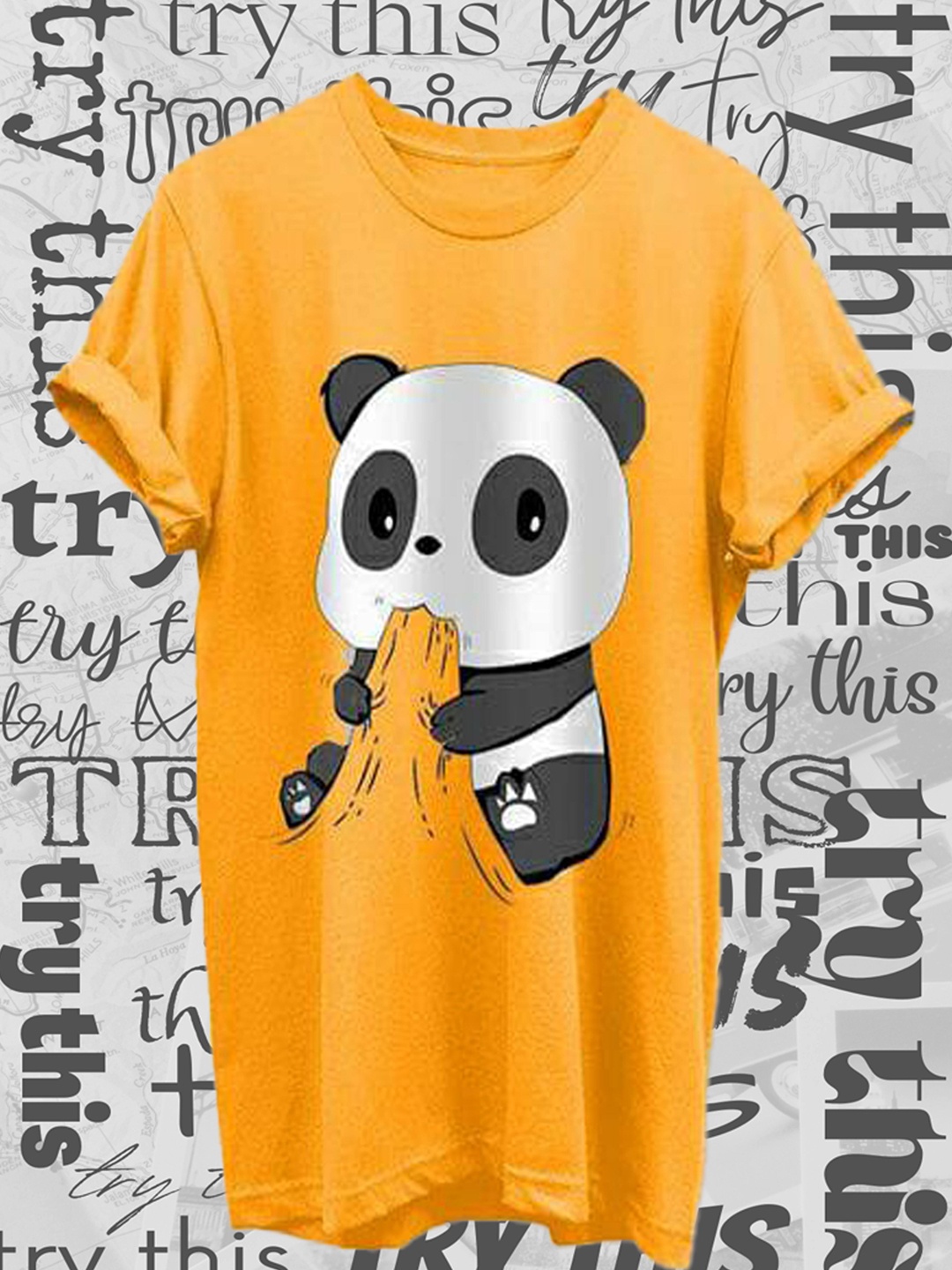 Try This Men Kung Fu Panda Printed Cotton T-shirt, Yellow