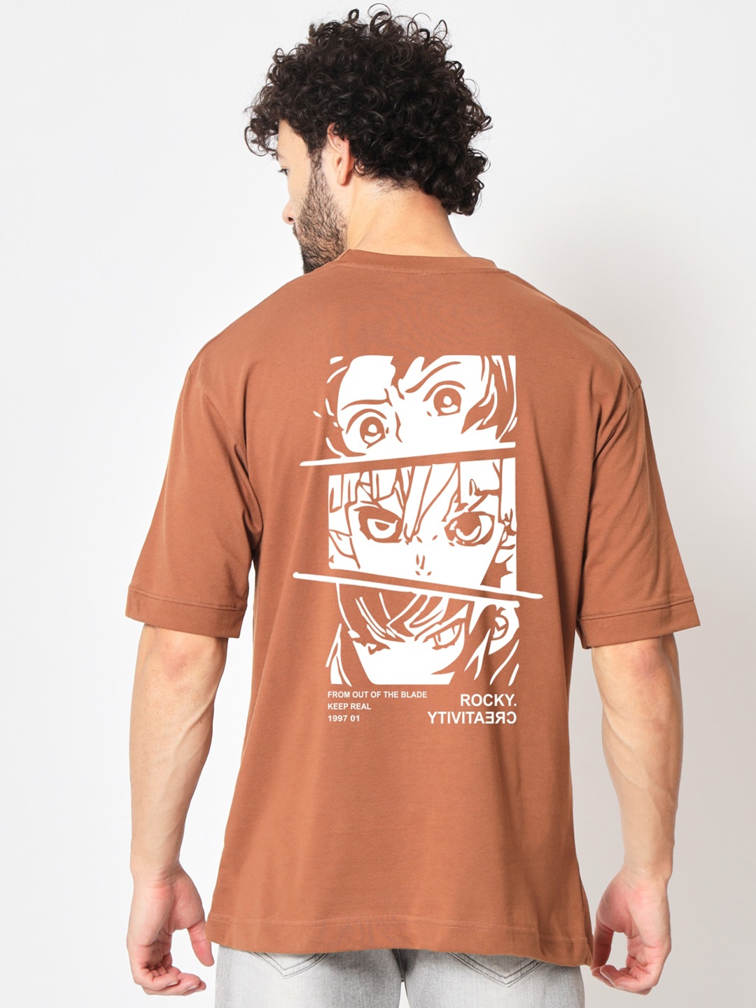 Imsa Moda Comic Printed Oversized Cotton T-shirt, Coffee brown