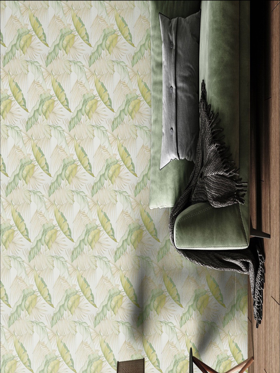 Asian Paints ezyCR8 Banana Leaves Yellow Green Non Adhesive Wallpaper for Home (53x950cm)