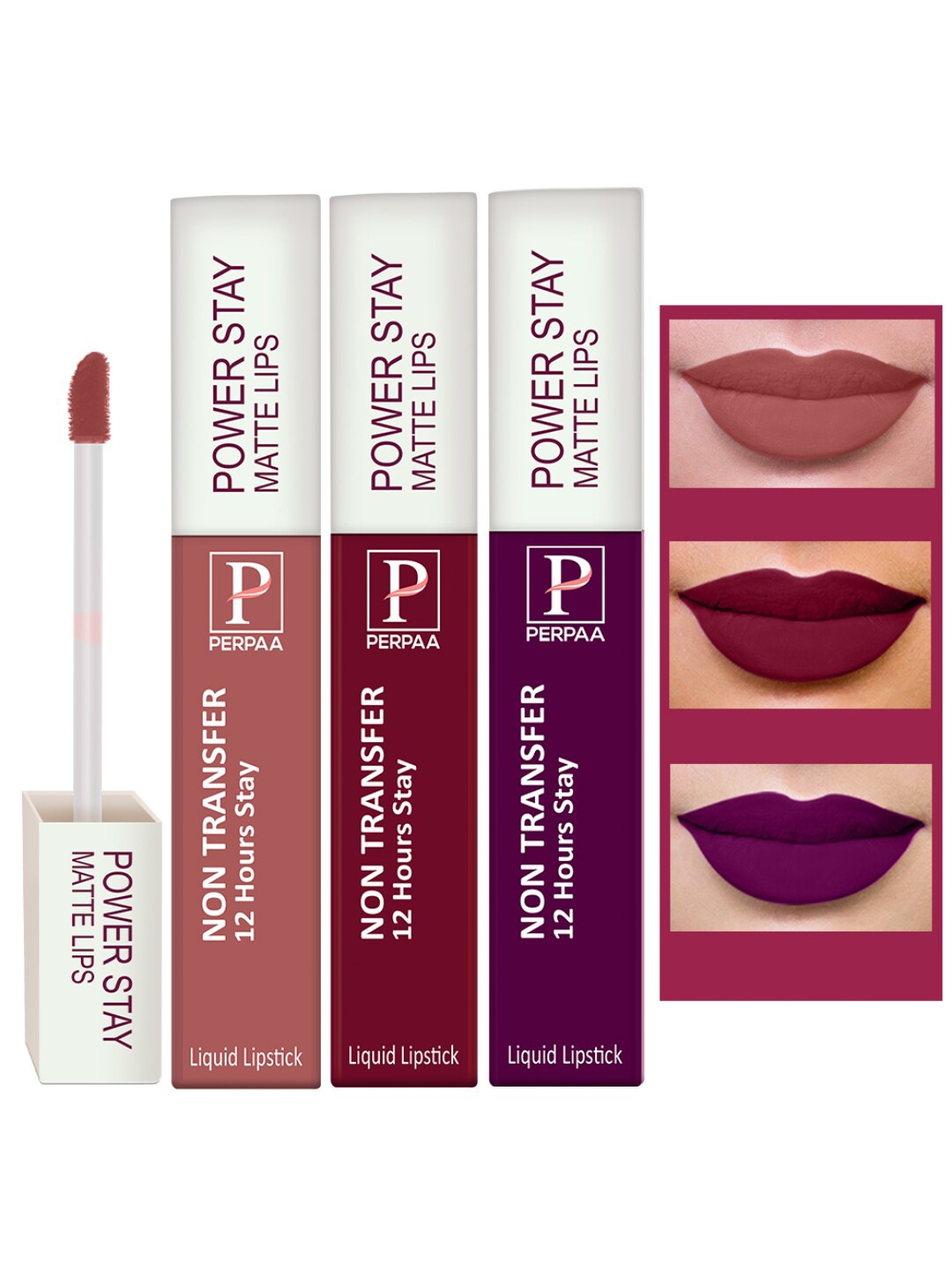 PERPAA Set of 3 Power Stay Non-Transfer Liquid Matte Lipstick with Castor Oil - 5 ml each, Purple
PERPAA Set of 3 Power Stay Non-Transfer Liquid Matte Lipstick with Castor Oil - 5 ml each, Purple