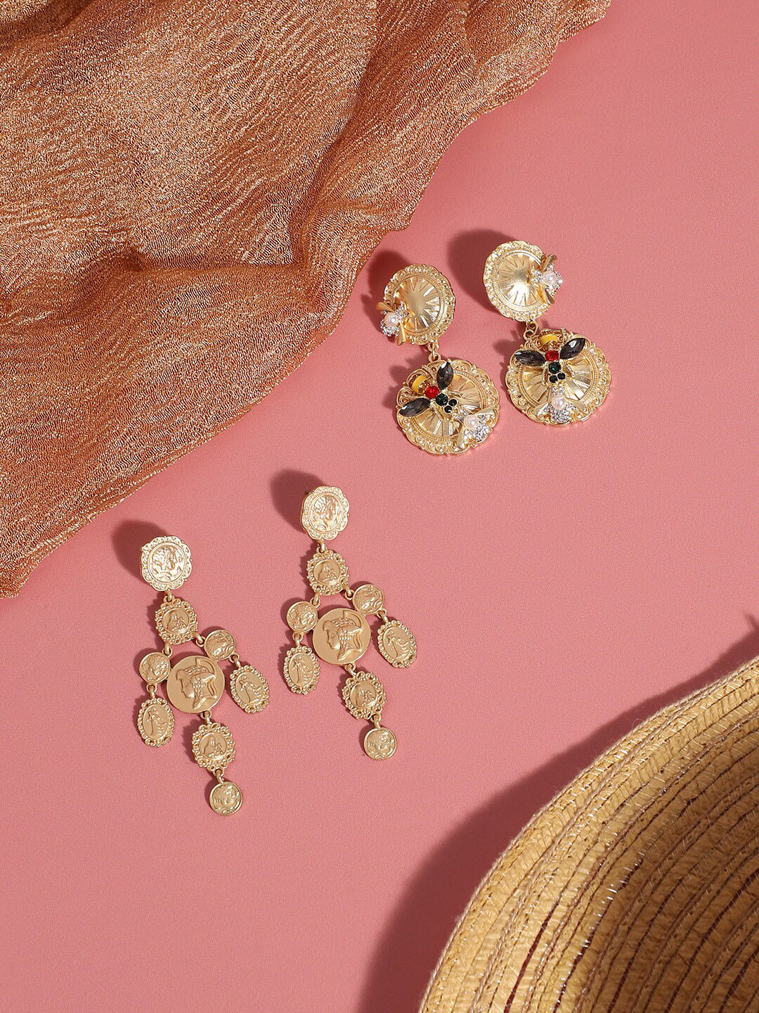 SOHI Pack Of 2 Gold-Plated Contemporary Drop Earrings 
SOHI Pack Of 2 Gold-Plated Contemporary Drop Earrings