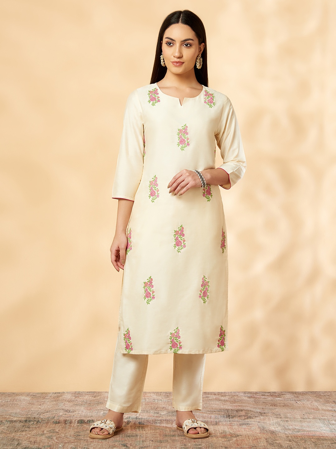 IMARA Ethnic Motifs Printed Notched Neck Straight Kurta With Trousers & Dupatta, Off white
IMARA Ethnic Motifs Printed Notched Neck Straight Kurta With Trousers & Dupatta, Off white