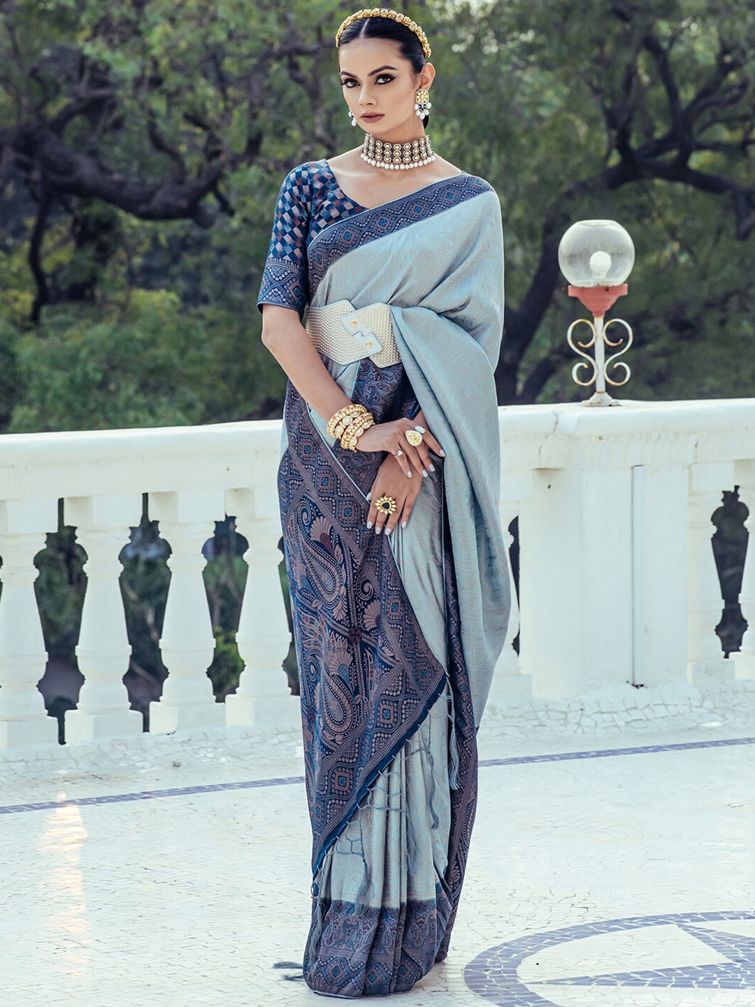 Mitera Blue & Turquoise Blue Ethnic Motifs Woven Design Zari Satin Banarasi Saree
Mitera Blue & Turquoise Blue Ethnic Motifs Woven Design Zari Satin Banarasi Saree