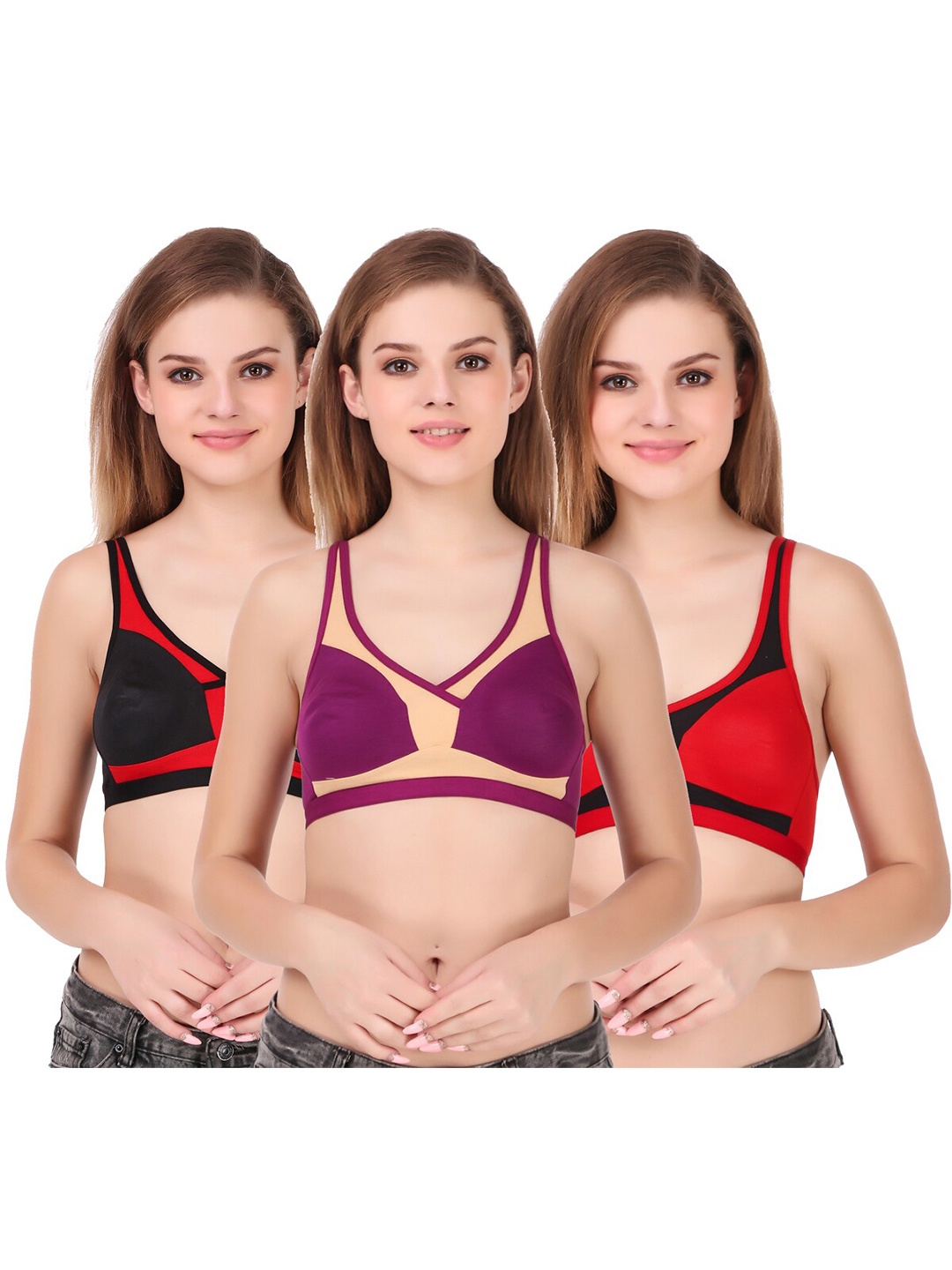 Piylu Red & Black Pack Of 3 Colourblocked All Day Comfort Medium Coverage T-shirt Bra
Piylu Red & Black Pack Of 3 Colourblocked All Day Comfort Medium Coverage T-shirt Bra