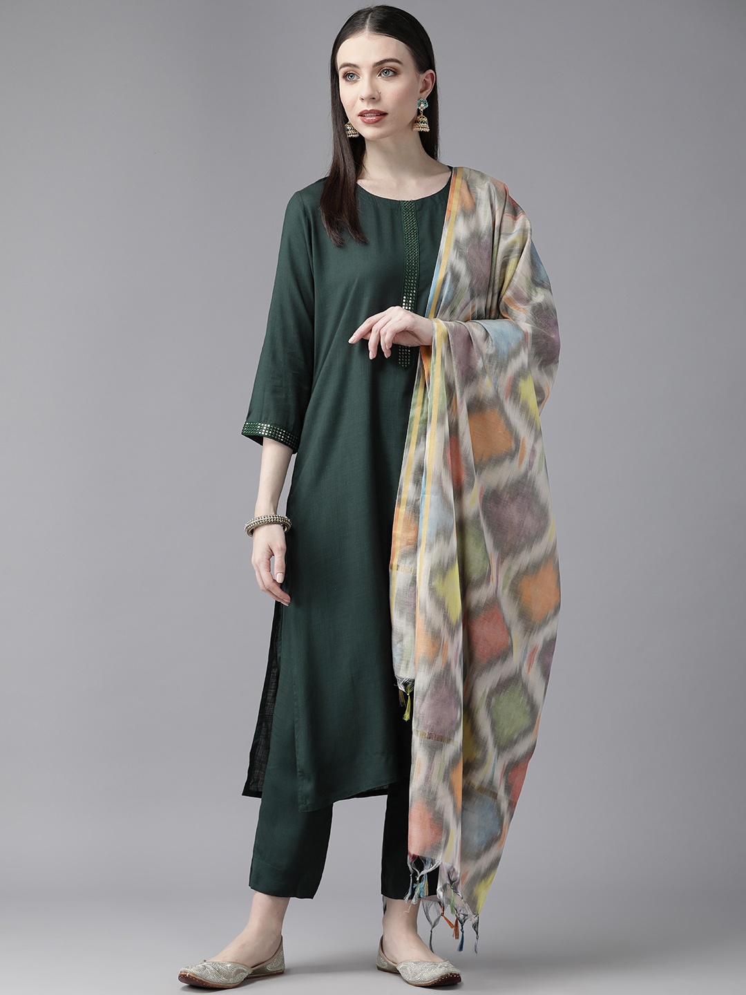 Aarika Women Regular Sequinned Pure Cotton Kurta with Palazzos & With Dupatta, Green
Aarika Women Regular Sequinned Pure Cotton Kurta with Palazzos & With Dupatta, Green