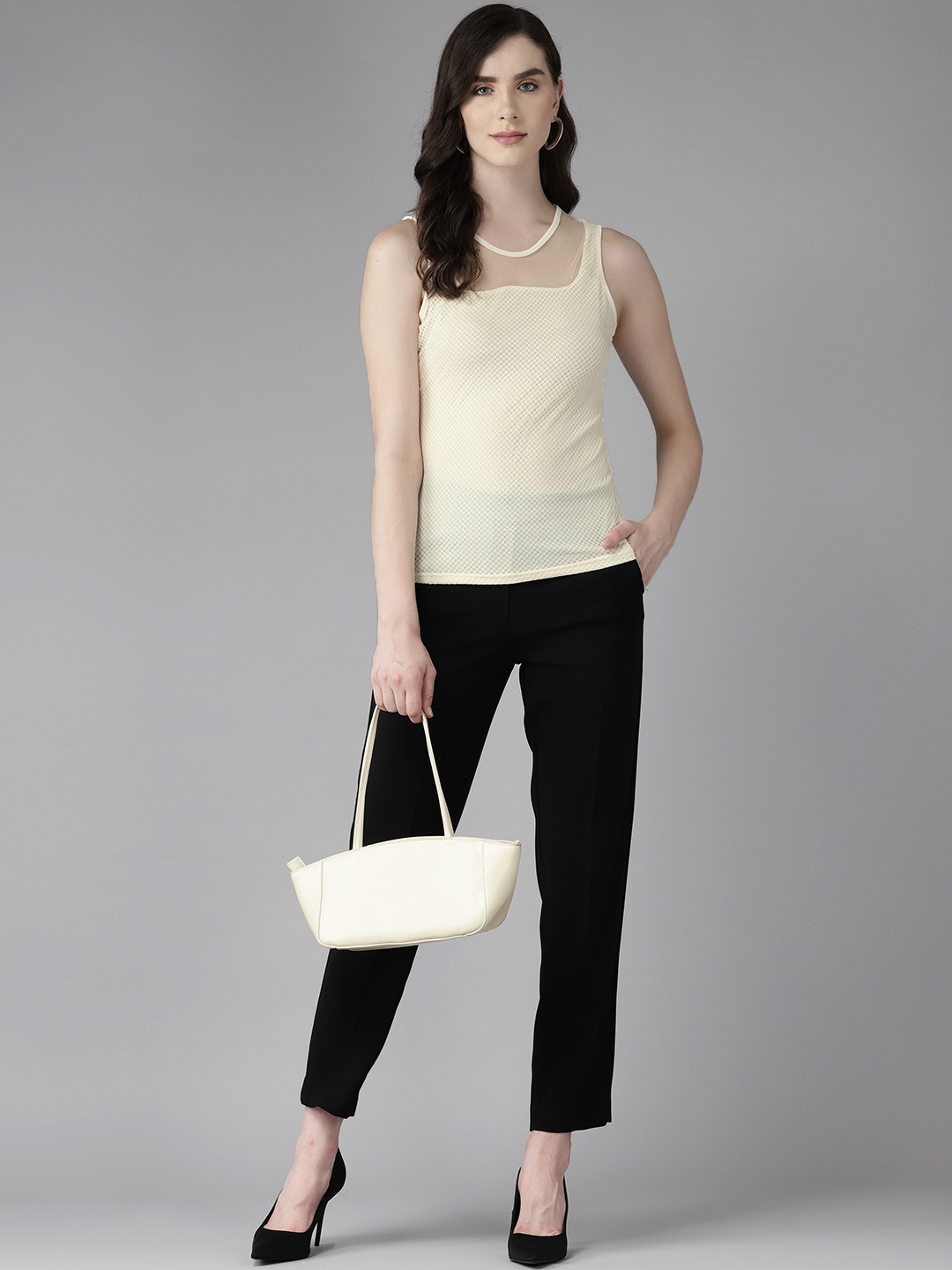 Aarika Solid Net Top, Beige