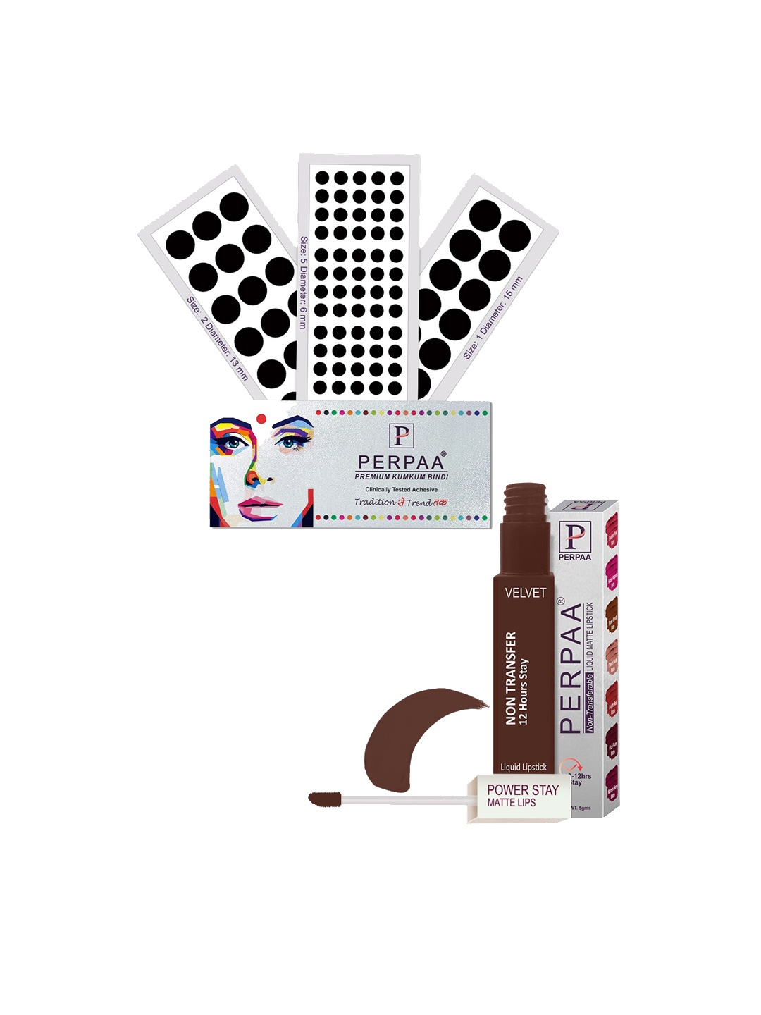 PERPAA Power Stay Non Transfer Lipstick-16 & Set of 3 Premium Black Bindis - Size 01,02,05
PERPAA Power Stay Non Transfer Lipstick-16 & Set of 3 Premium Black Bindis - Size 01,02,05