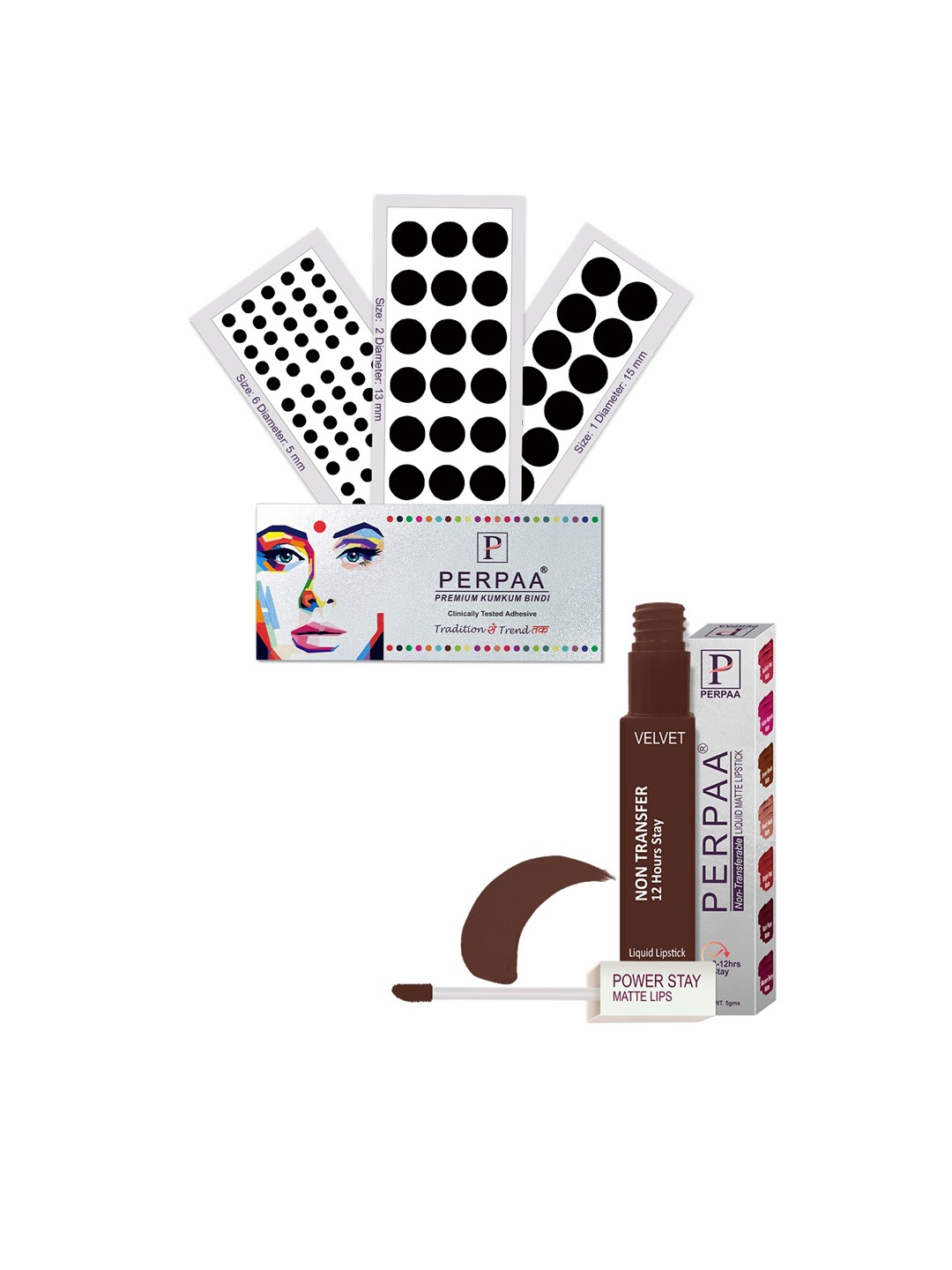 PERPAA Premium Set Of 4 Black Bindi Flaps & Power Stay Non Transfer Lipstick - PS16
PERPAA Premium Set Of 4 Black Bindi Flaps & Power Stay Non Transfer Lipstick - PS16