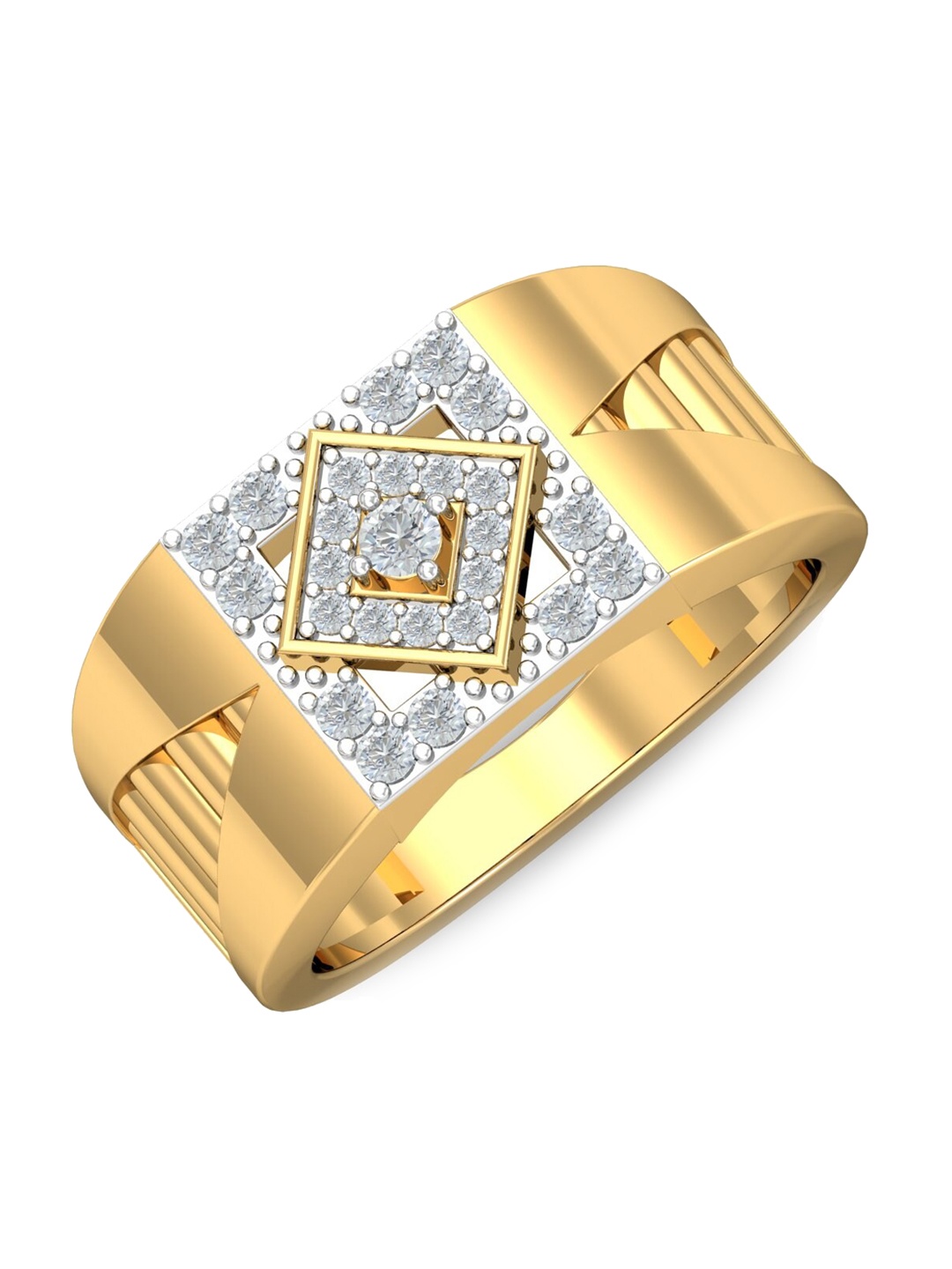 KUBERBOX Men Diamond-Studded 18KT Gold Ring - 8.2 gm