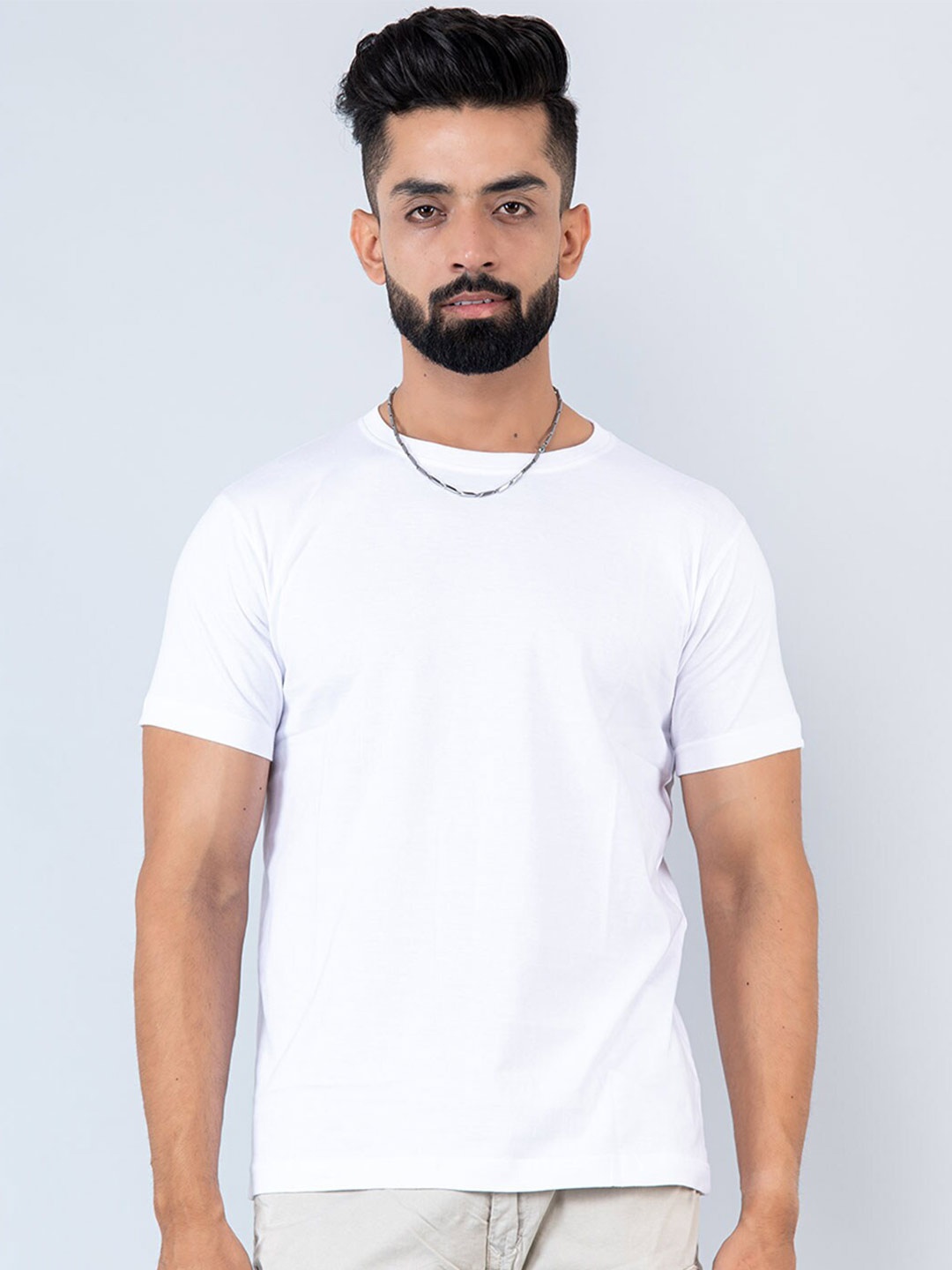 Tistabene Round Neck Regular Fit Cotton Casual T-shirt, White