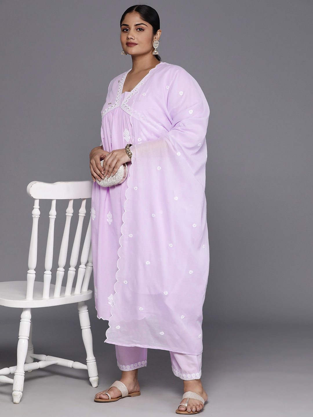 Varanga Plus Size Floral Embroidered Empire Thread Work Pure Cotton Kurta Set, Lavender
Varanga Plus Size Floral Embroidered Empire Thread Work Pure Cotton Kurta Set, Lavender