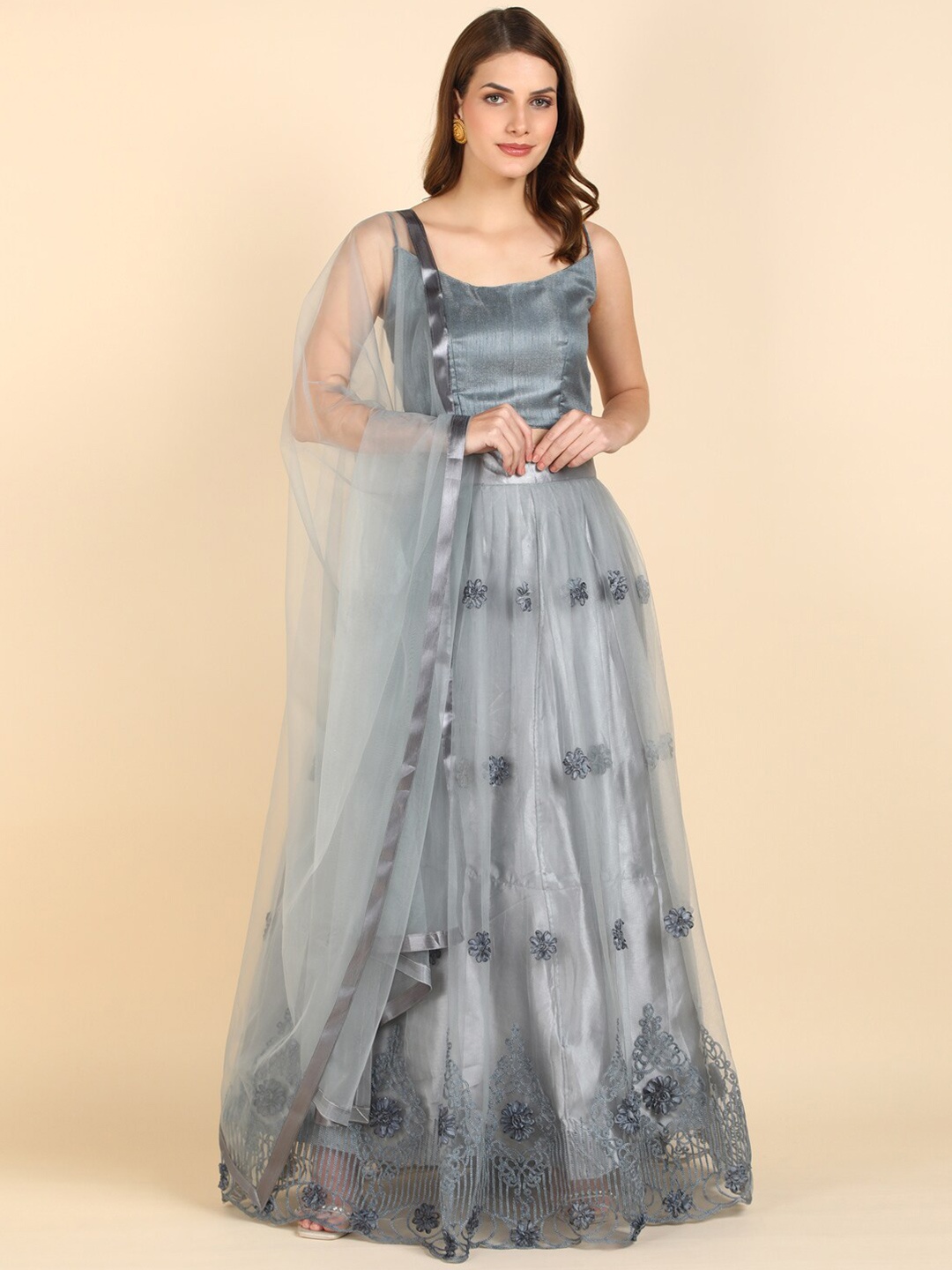 FORKEY Embroidered Thread Work Semi-Stitched Lehenga & Unstitched Blouse With Dupatta, Grey
FORKEY Embroidered Thread Work Semi-Stitched Lehenga & Unstitched Blouse With Dupatta, Grey
