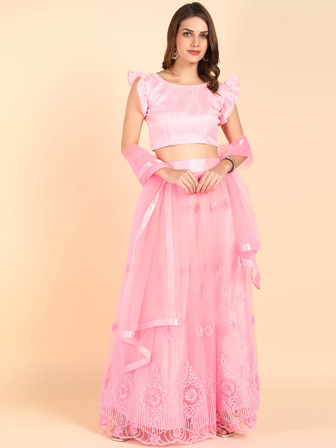 FORKEY Embroidered Thread Work Semi-Stitched Lehenga & Unstitched Blouse With Dupatta, Pink
FORKEY Embroidered Thread Work Semi-Stitched Lehenga & Unstitched Blouse With Dupatta, Pink