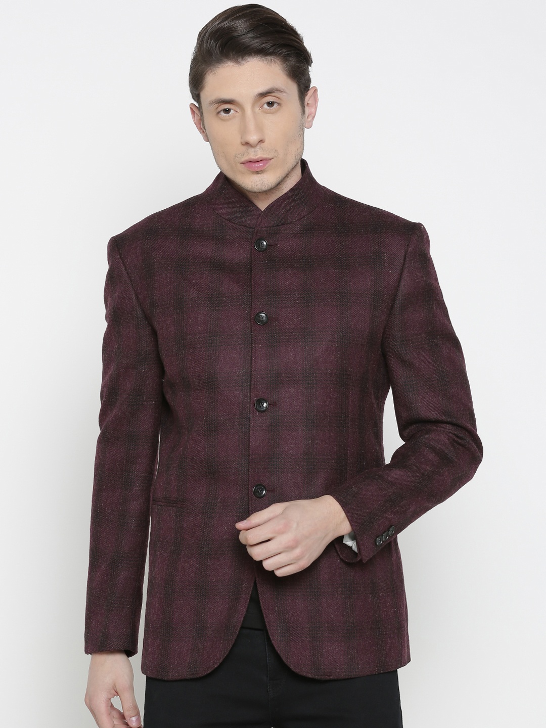 Allen Solly Burgundy Checked Wool Regular Italian Fit Ethnic Bandhgala Blazer
Allen Solly Burgundy Checked Wool Regular Italian Fit Ethnic Bandhgala Blazer