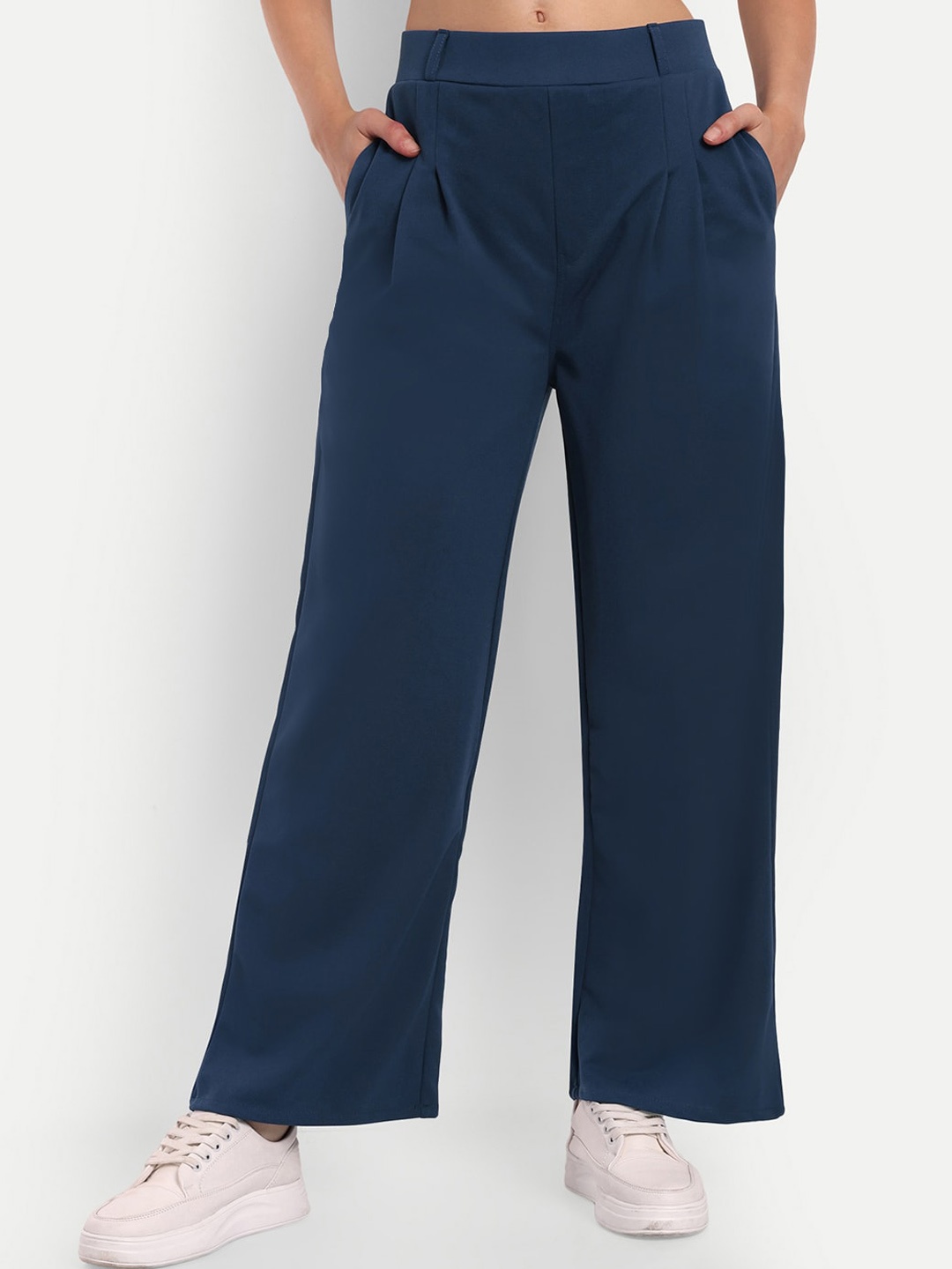 BROADSTAR Women Smart Loose Fit High-Rise Easy Wash Pleated Stretchable Parallel Trousers, Navy blue
BROADSTAR Women Smart Loose Fit High-Rise Easy Wash Pleated Stretchable Parallel Trousers, Navy blue