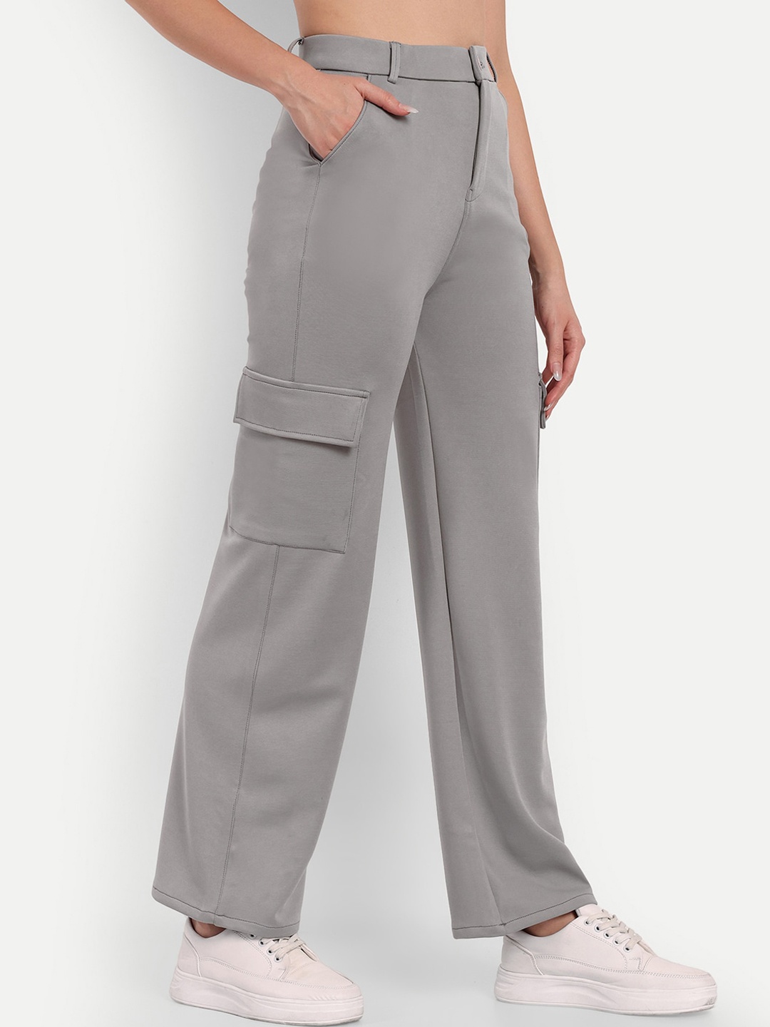 BROADSTAR Women Smart Straight Fit High-Rise Easy Wash Cargo Trousers, Grey
BROADSTAR Women Smart Straight Fit High-Rise Easy Wash Cargo Trousers, Grey
