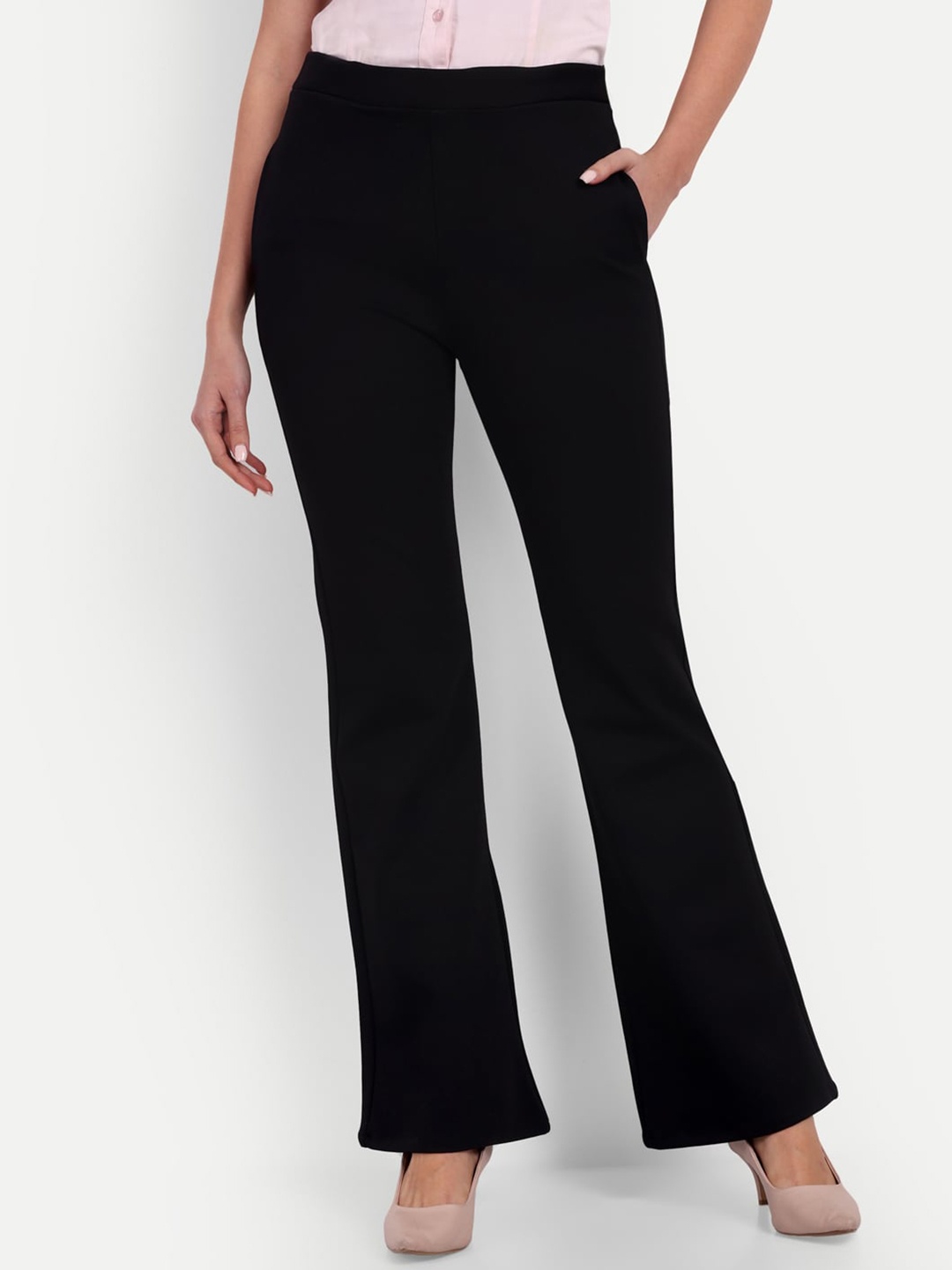 BROADSTAR Women Smart Flared High-Rise Easy Wash Stretchable Bootcut Trousers, Black
BROADSTAR Women Smart Flared High-Rise Easy Wash Stretchable Bootcut Trousers, Black