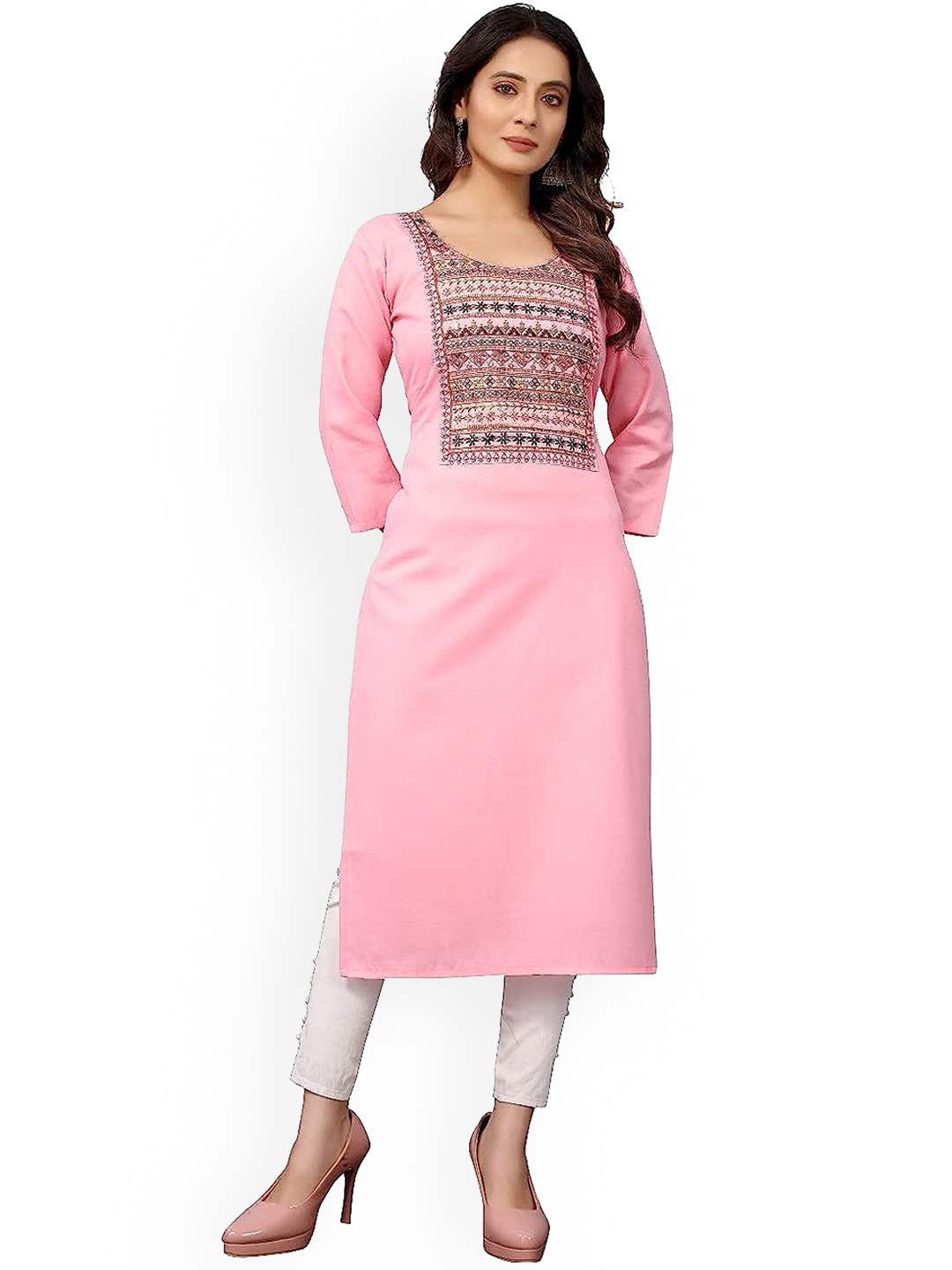 PERFECTBLUE Floral Yoke Design Thread Work Detail Regular Kurta with Trousers, Peach
PERFECTBLUE Floral Yoke Design Thread Work Detail Regular Kurta with Trousers, Peach