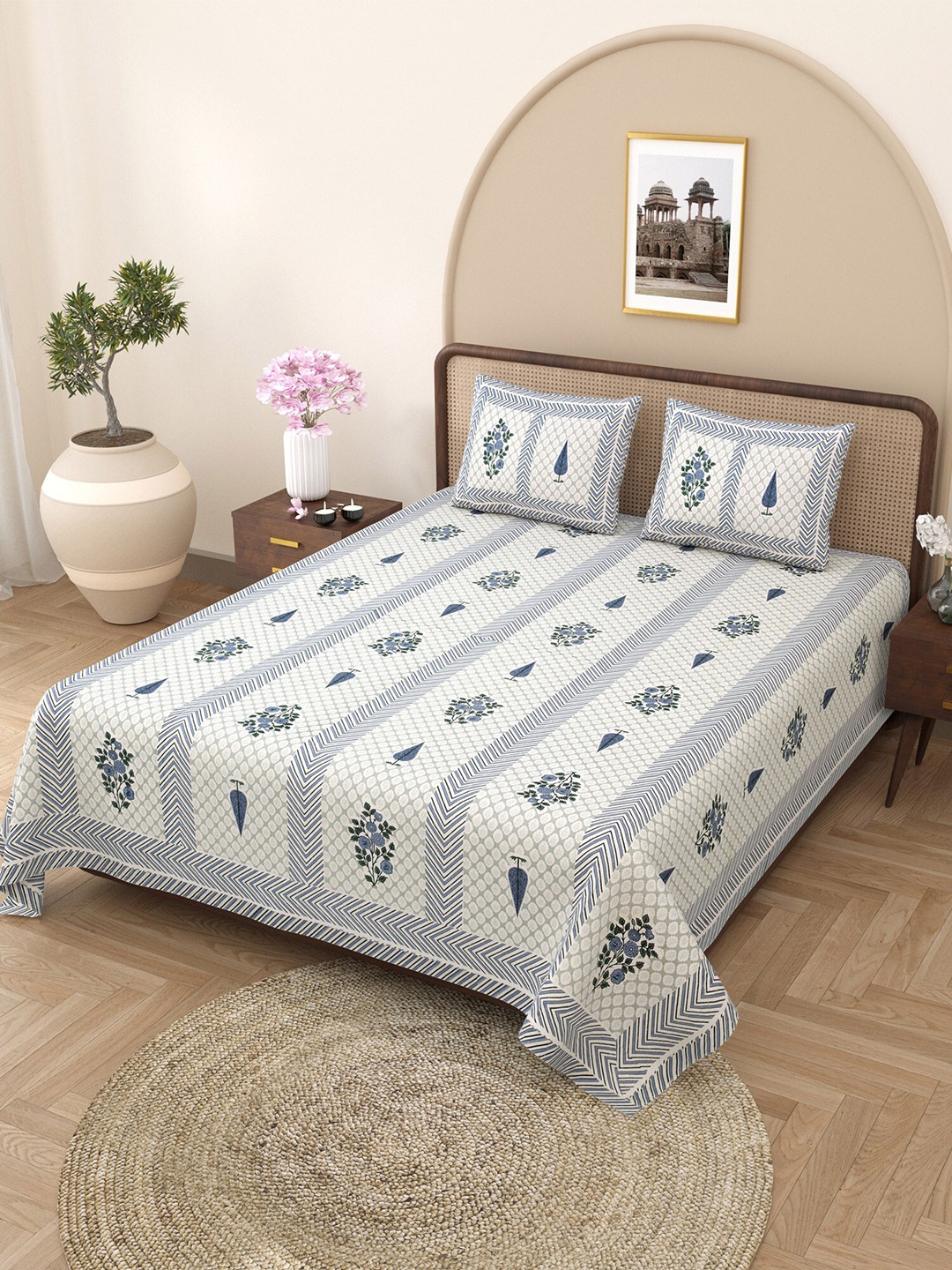 CURIOUS LIFESTYLE White & Blue Floral 300 TC Cotton King Bedsheet with 2 Pillow Covers
CURIOUS LIFESTYLE White & Blue Floral 300 TC Cotton King Bedsheet with 2 Pillow Covers