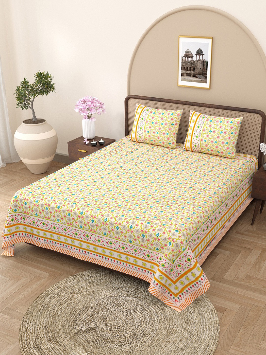 CURIOUS LIFESTYLE Cream Ethnic Motifs 300 TC Cotton King Bedsheet with 2 Pillow Covers
CURIOUS LIFESTYLE Cream Ethnic Motifs 300 TC Cotton King Bedsheet with 2 Pillow Covers