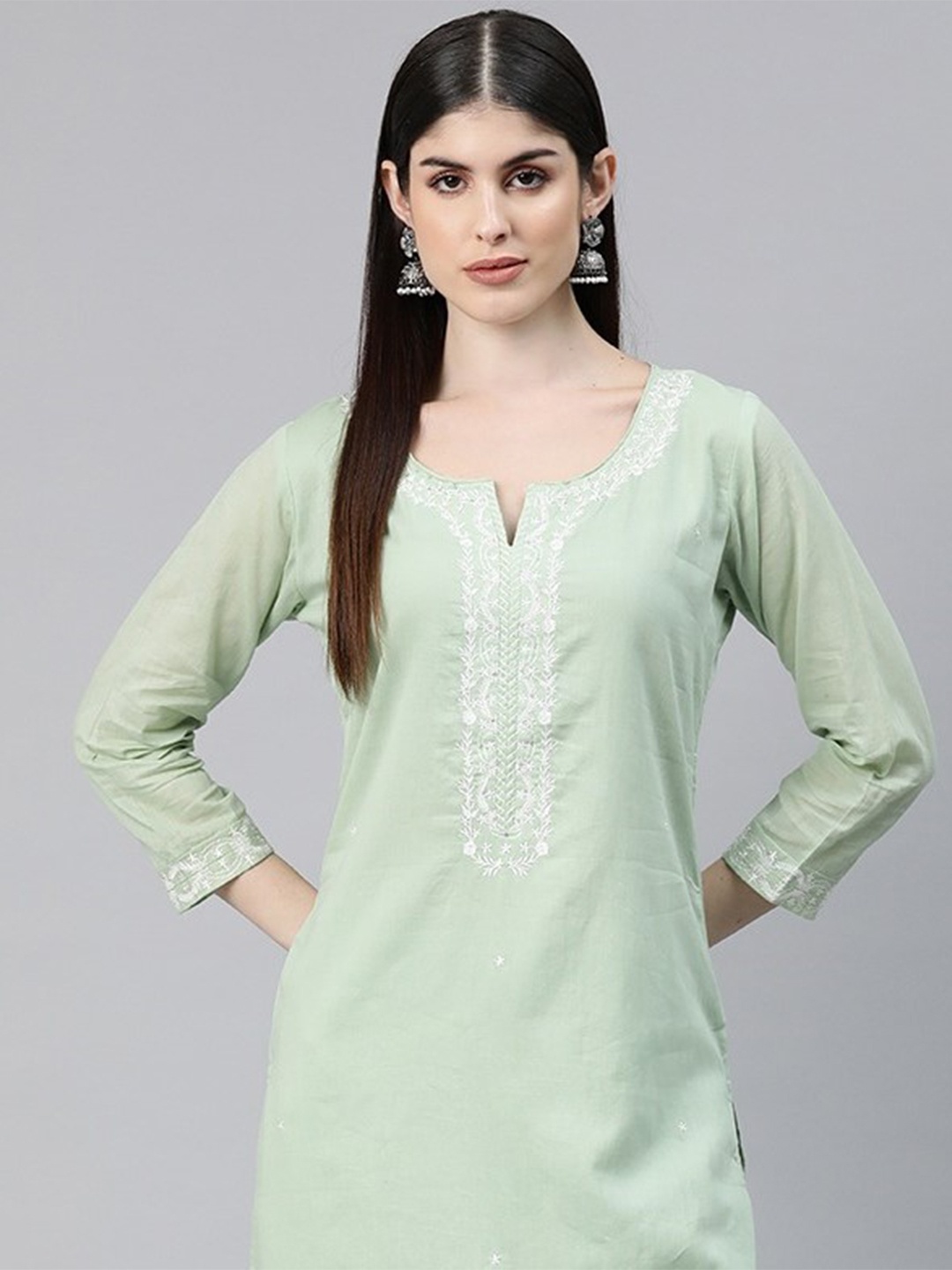 Readiprint Women Floral Yoke Design Thread Work Cotton Kurta with Palazzos, Sea green
Readiprint Women Floral Yoke Design Thread Work Cotton Kurta with Palazzos, Sea green