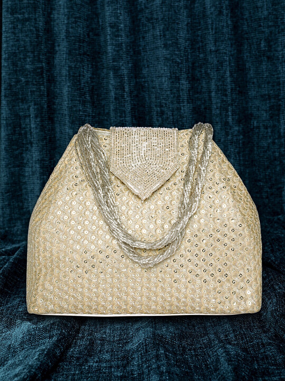 Peora Textured Potli Clutch, Cream