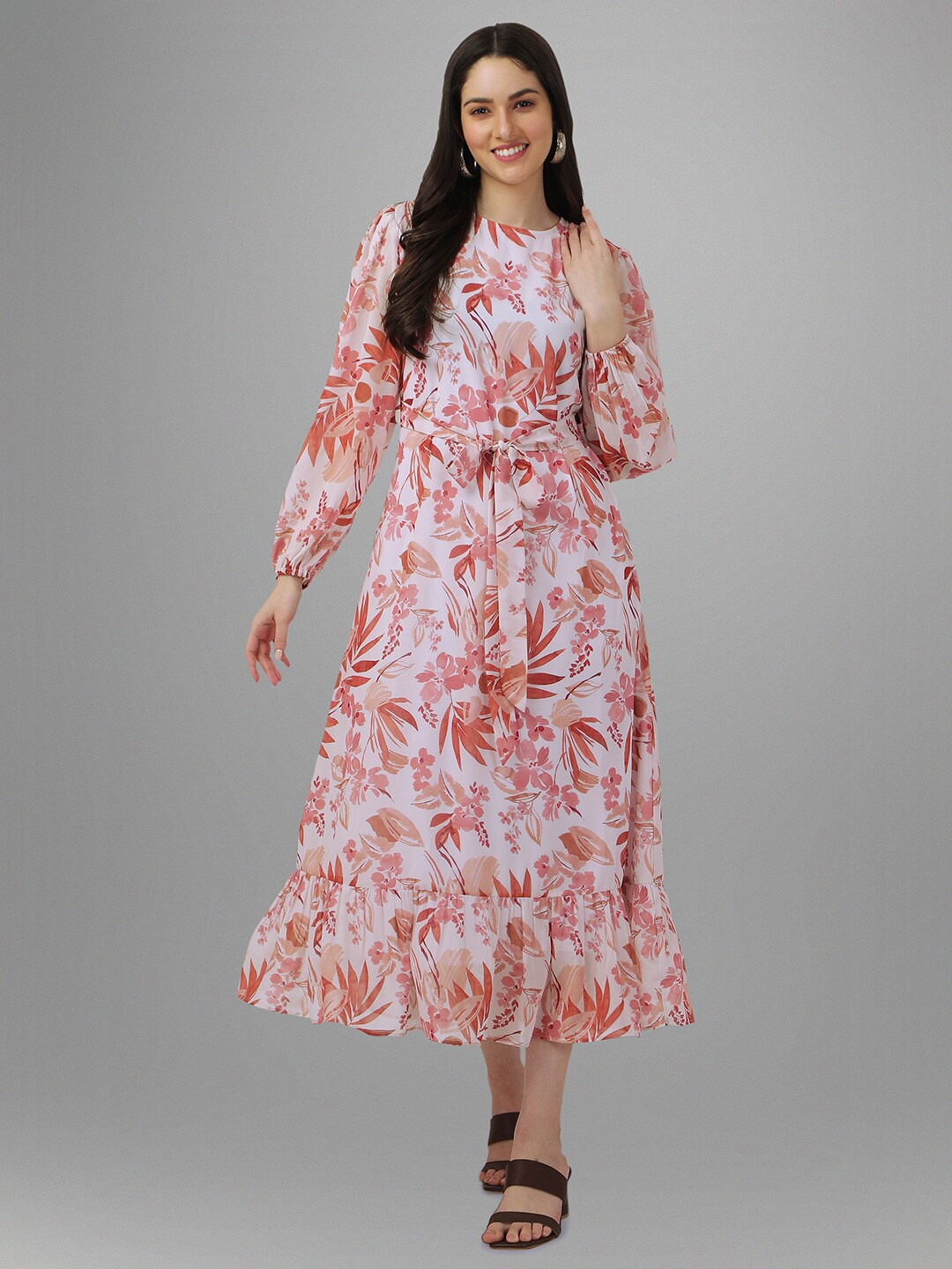 Masakali.Co Floral Printed Round Neck Puff Sleeves Georgette A-Line Midi Dress, Peach
Masakali.Co Floral Printed Round Neck Puff Sleeves Georgette A-Line Midi Dress, Peach