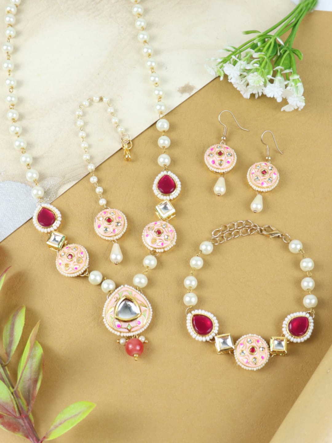 Asthetika Kids Gold-Plated Pearls-Beaded Necklace With Earrings & Maang Tikka & Bracelet
Asthetika Kids Gold-Plated Pearls-Beaded Necklace With Earrings & Maang Tikka & Bracelet