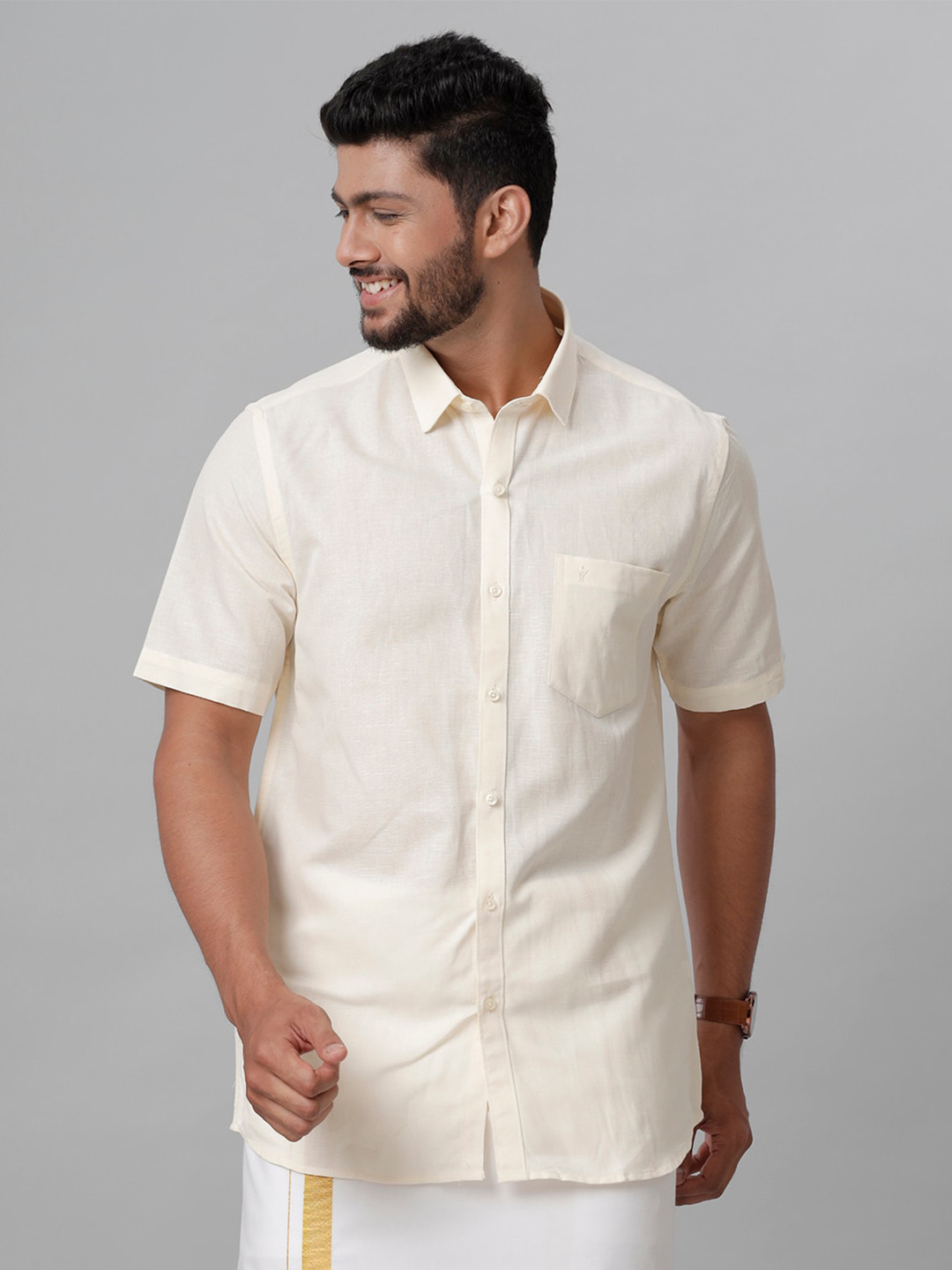 Ramraj Spread Collar Cotton Casual Shirt, Cream 
Ramraj Spread Collar Cotton Casual Shirt, Cream