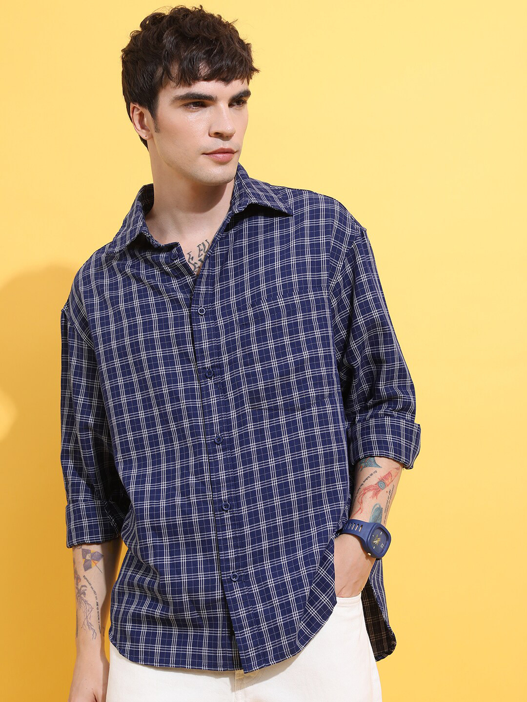 HIGHLANDER Men Blue & White Drop shoulder Oversized Fit Shirts 
HIGHLANDER Men Blue & White Drop shoulder Oversized Fit Shirts
