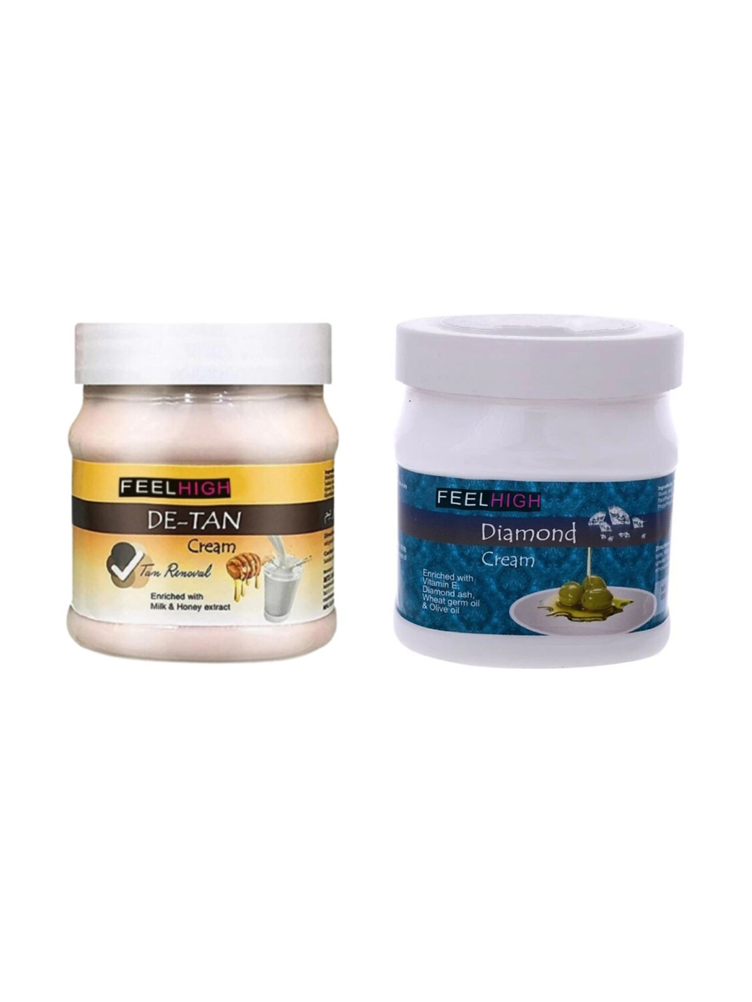FEELHIGH Set Of 2 De-Tan & Diamond Face & Body Face Moisturizing Creams - 500ml Each, White
FEELHIGH Set Of 2 De-Tan & Diamond Face & Body Face Moisturizing Creams - 500ml Each, White