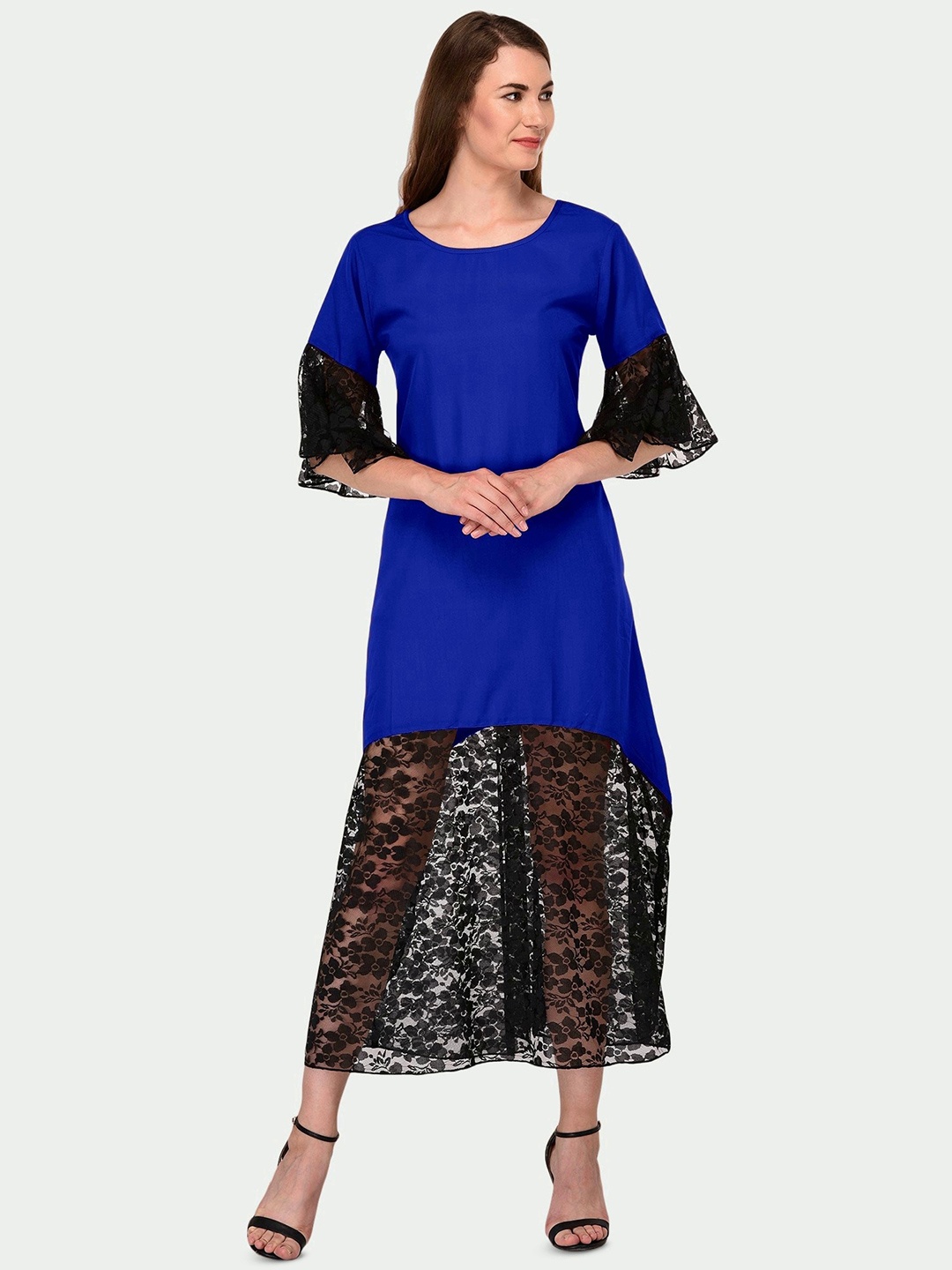 PATRORNA Lace Inserted Bell Sleeves Round Neck Cotton Casual Midi A-Line Dress, Blue
PATRORNA Lace Inserted Bell Sleeves Round Neck Cotton Casual Midi A-Line Dress, Blue