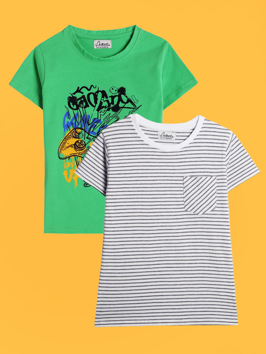 Anthrilo Boys Pack of 2 Printed Cotton Printed Relaxed Fit Cotton T-shirt, White
Anthrilo Boys Pack of 2 Printed Cotton Printed Relaxed Fit Cotton T-shirt, White