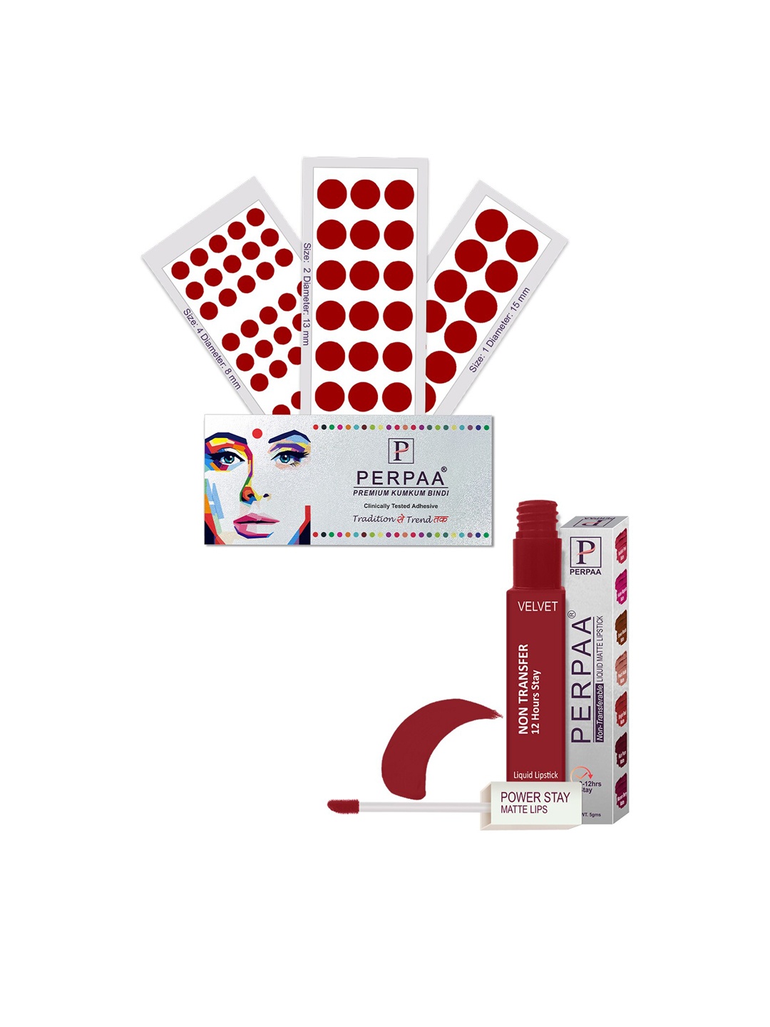 PERPAA Power Stay Non Transfer Lipstick-22 & Set of 3 Premium Maroon Bindis-Size 01,02,04
PERPAA Power Stay Non Transfer Lipstick-22 & Set of 3 Premium Maroon Bindis-Size 01,02,04
