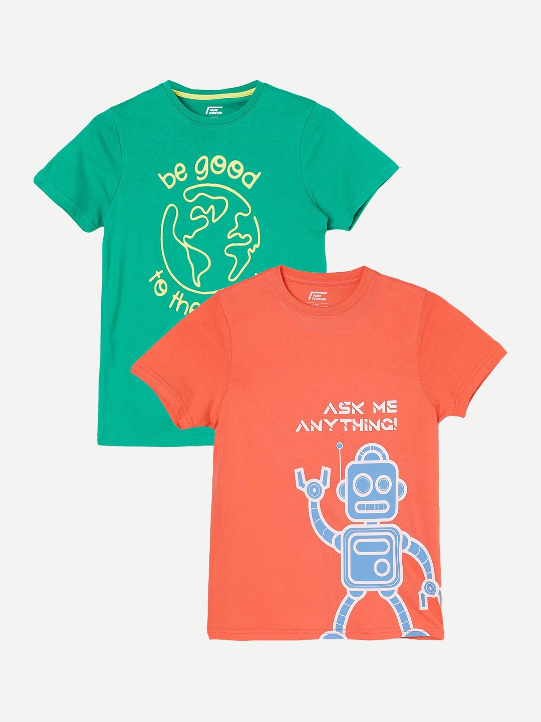 Fame Forever by Lifestyle Boys Pack Of 2 Printed Cotton T-shirt, Coral