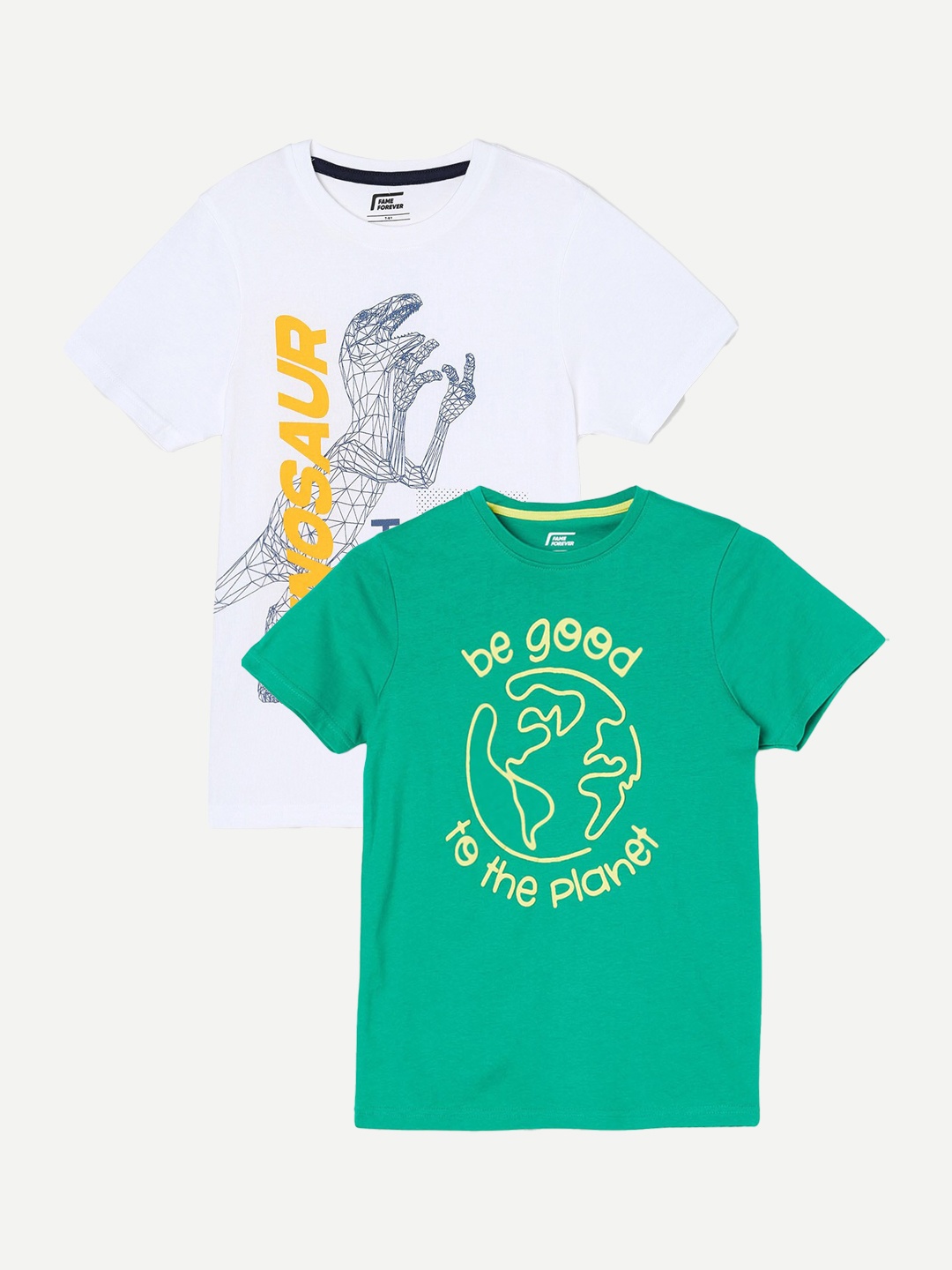 Fame Forever by Lifestyle Boys Pack Of 2 Printed Cotton T-shirt, Green