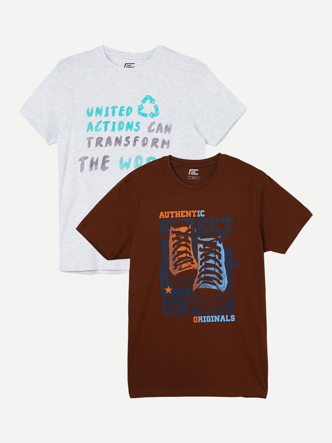 Fame Forever by Lifestyle Boys Pack Of 2 Typography Printed Pure Cotton T-Shirts, Brown
Fame Forever by Lifestyle Boys Pack Of 2 Typography Printed Pure Cotton T-Shirts, Brown