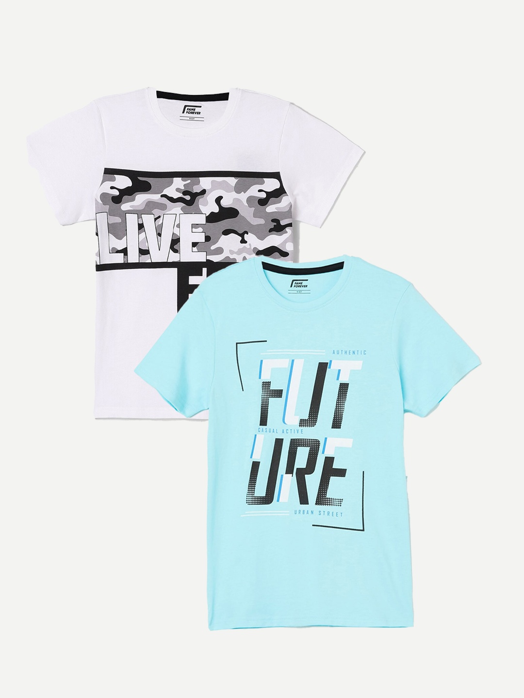 Fame Forever by Lifestyle Boys Pack Of 2 Typography Printed Pure Cotton T-Shirts, Blue
Fame Forever by Lifestyle Boys Pack Of 2 Typography Printed Pure Cotton T-Shirts, Blue