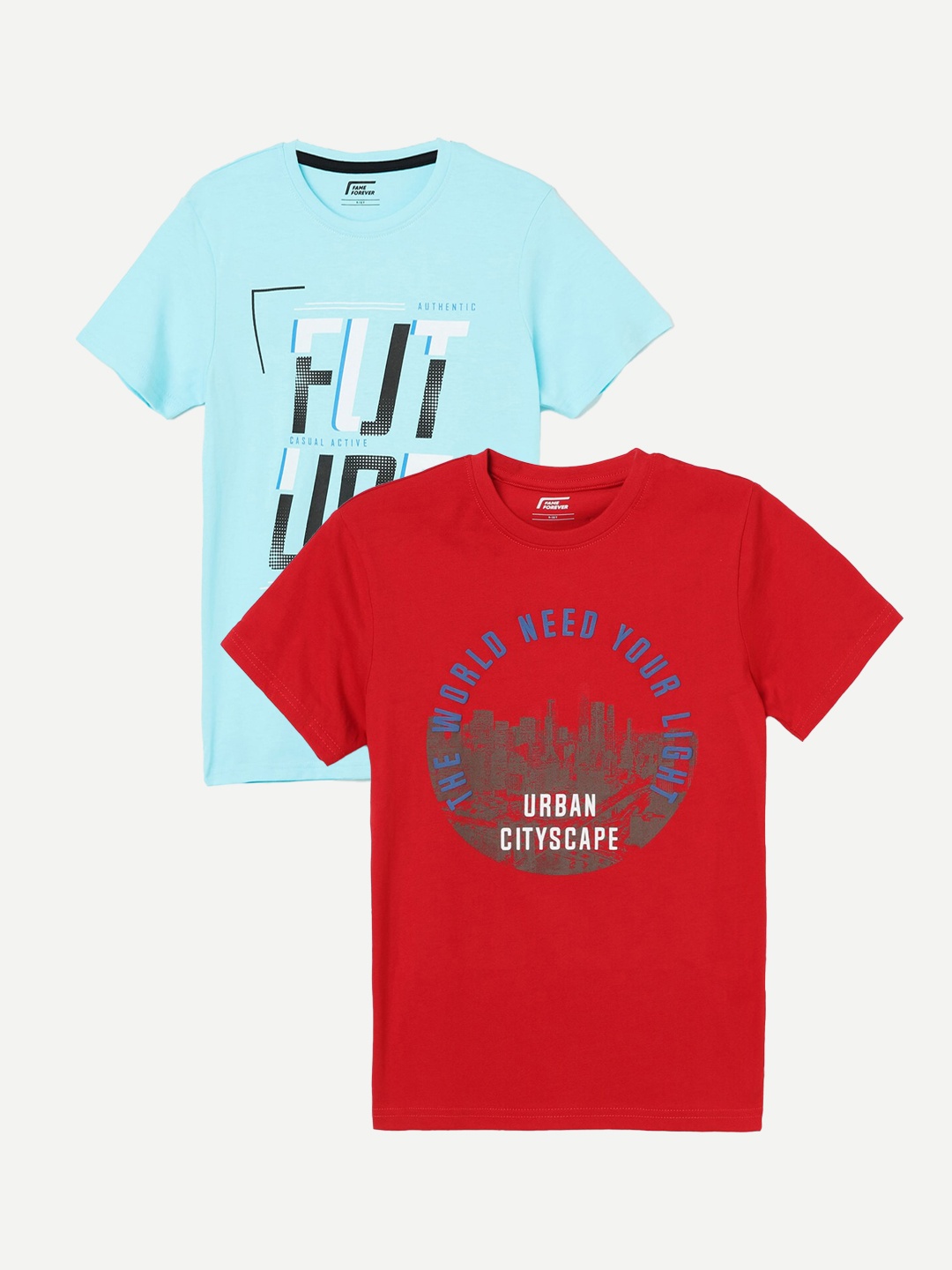Fame Forever by Lifestyle Boys Pack Of 2 Typography Printed Pure Cotton T-Shirts, Red