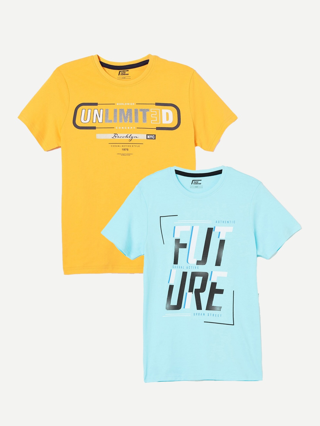 Fame Forever by Lifestyle Boys Pack Of 2 Typography Printed Pure Cotton T-Shirts, Blue
Fame Forever by Lifestyle Boys Pack Of 2 Typography Printed Pure Cotton T-Shirts, Blue