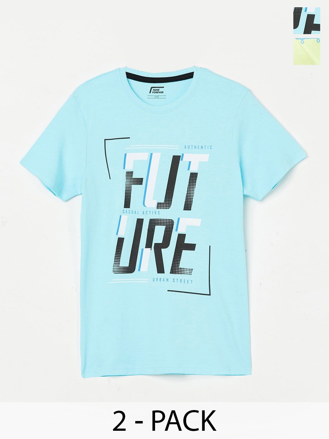 Fame Forever by Lifestyle Boys Pack Of 2 Typography Printed Pure Cotton T-Shirts, Blue
Fame Forever by Lifestyle Boys Pack Of 2 Typography Printed Pure Cotton T-Shirts, Blue