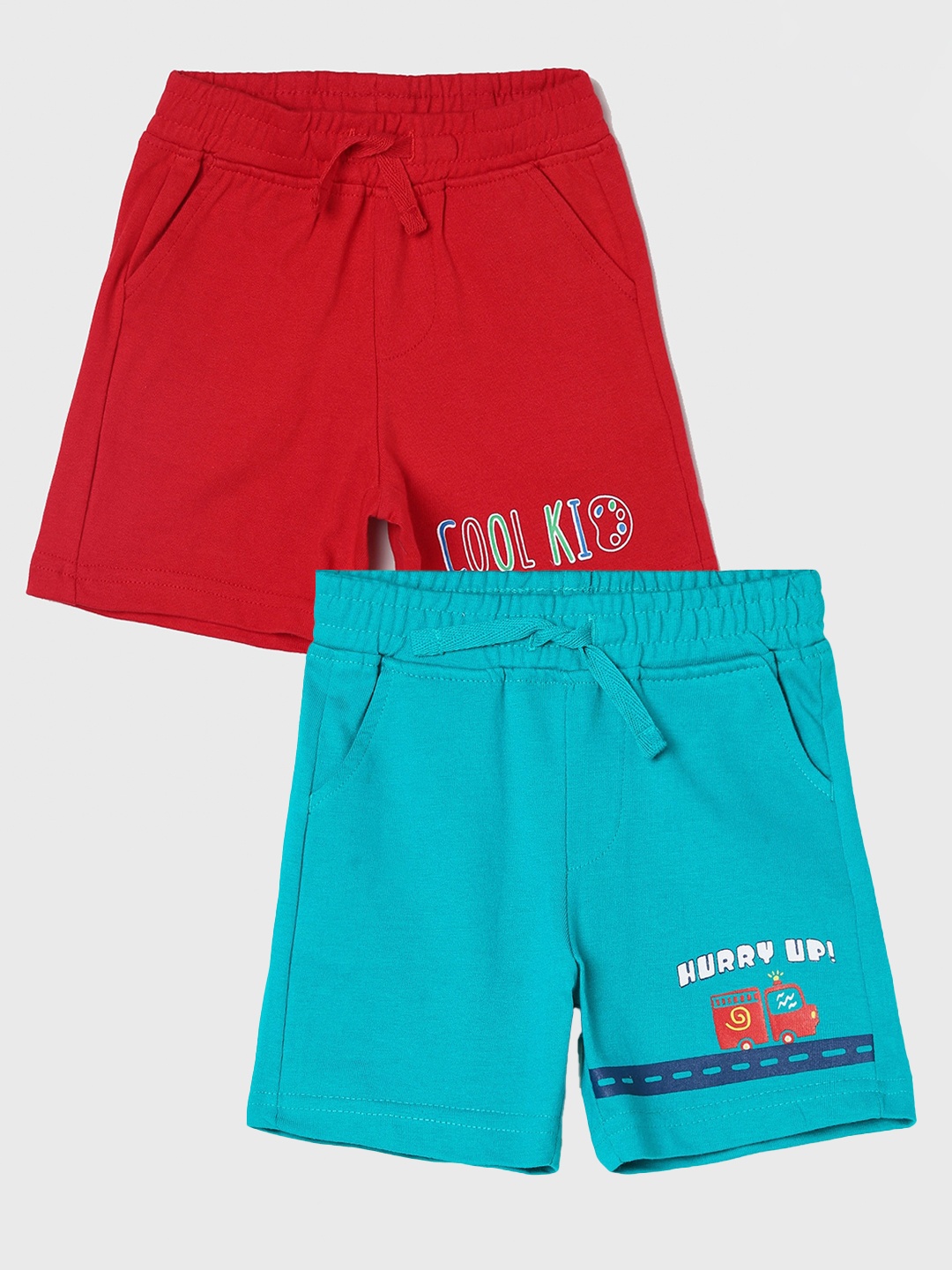 Juniors by Lifestyle Boys Pack Of 2 Printed Cotton Shorts, Turquoise blue