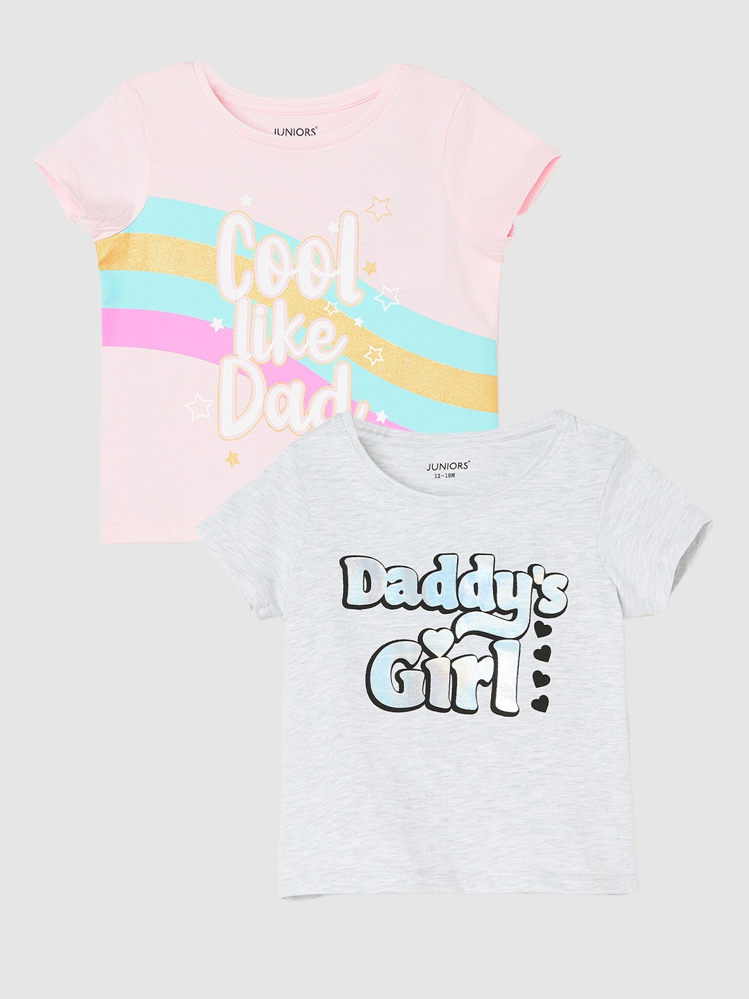 Juniors by Lifestyle Kids Pack of 2 Typography Printed Cotton T-Shirt, Grey