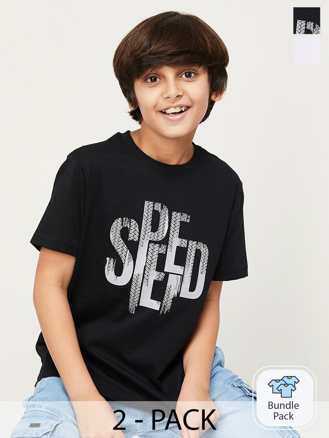 Fame Forever by Lifestyle Boys Pack Of 2 Printed Pure Cotton T-Shirts, Black